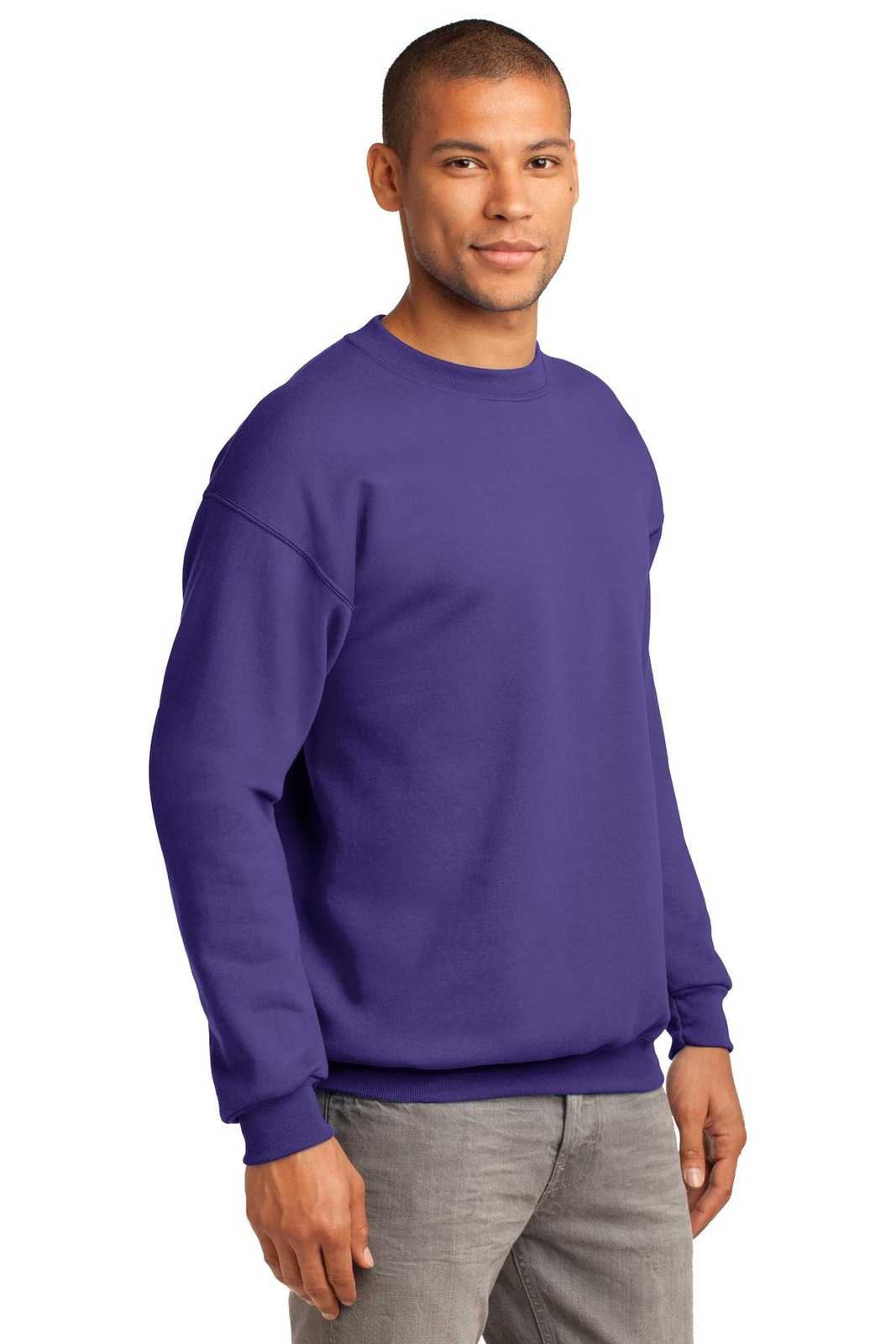 Port &amp; Company PC90 Essential Fleece Crewneck Sweatshirt - Purple - HIT a Double - 4