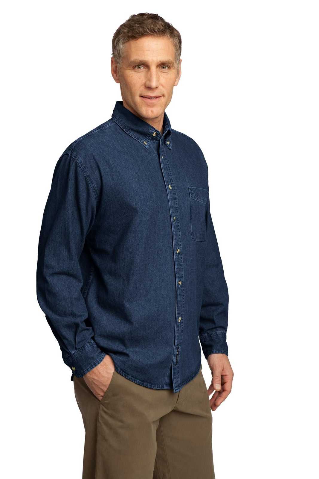 Port &amp; Company SP10 Long Sleeve Value Denim Shirt - Ink Blue - HIT a Double - 4