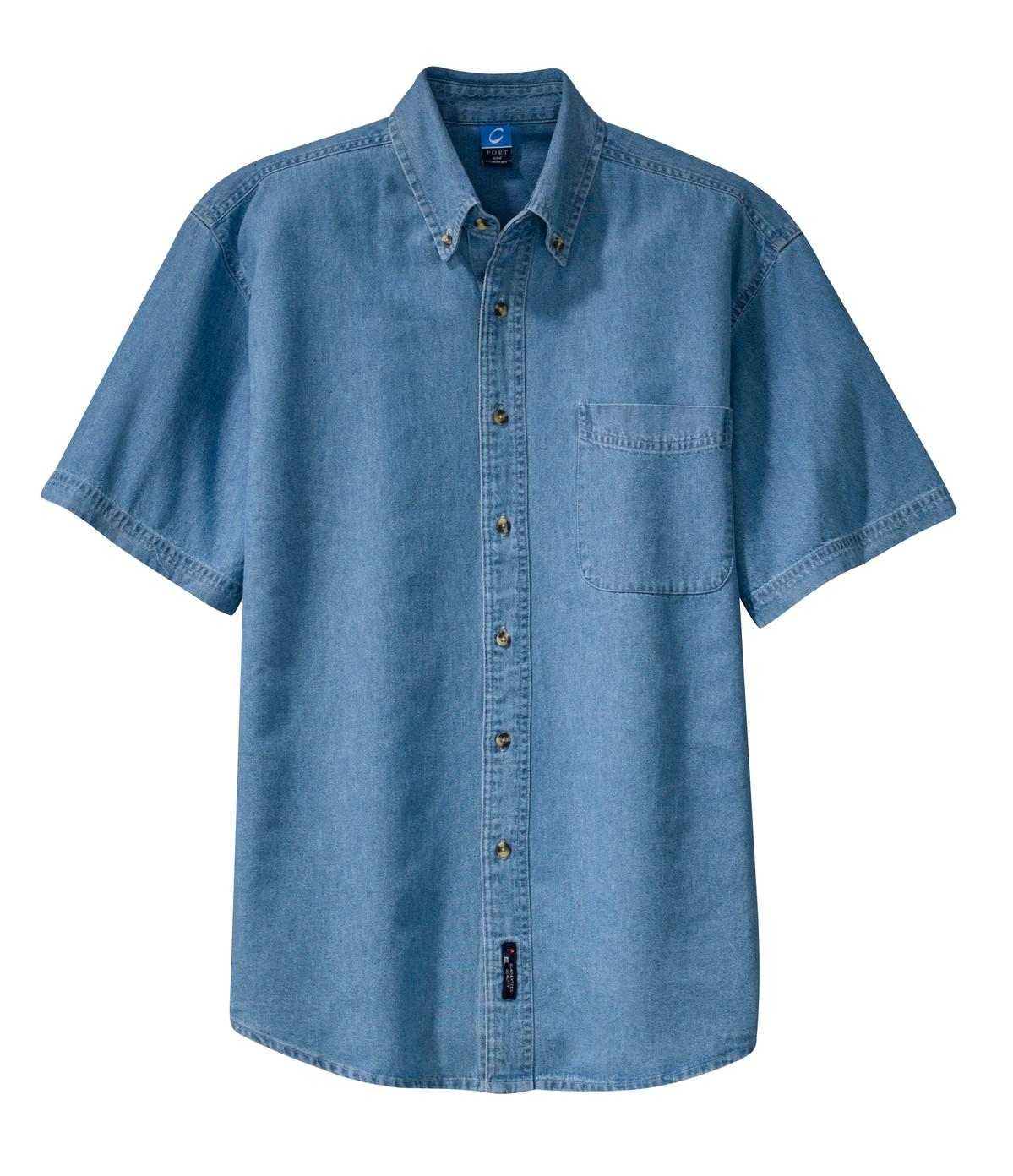 Port &amp; Company SP11 Short Sleeve Value Denim Shirt - Faded Blue - HIT a Double - 5