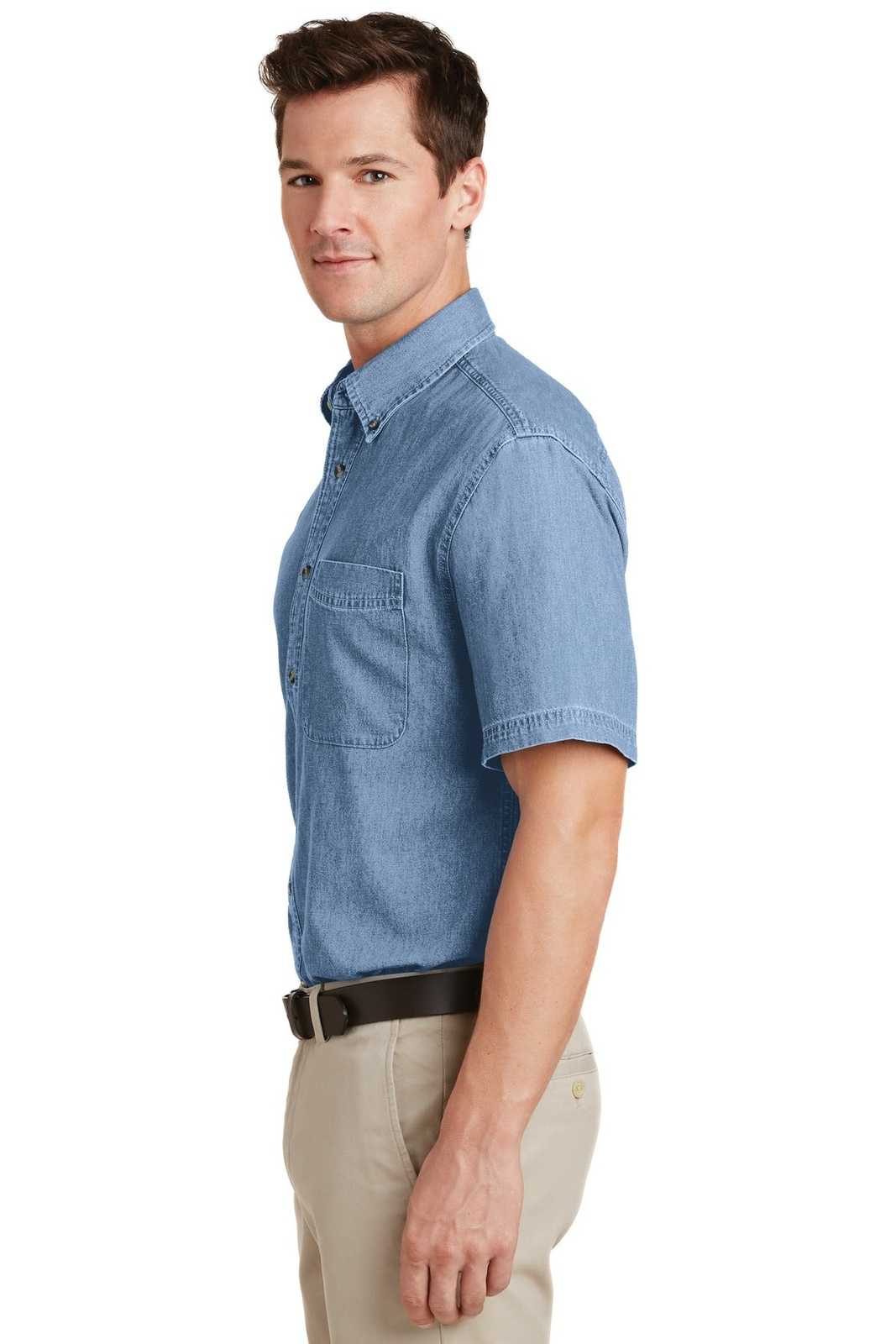 Port &amp; Company SP11 Short Sleeve Value Denim Shirt - Faded Blue - HIT a Double - 3