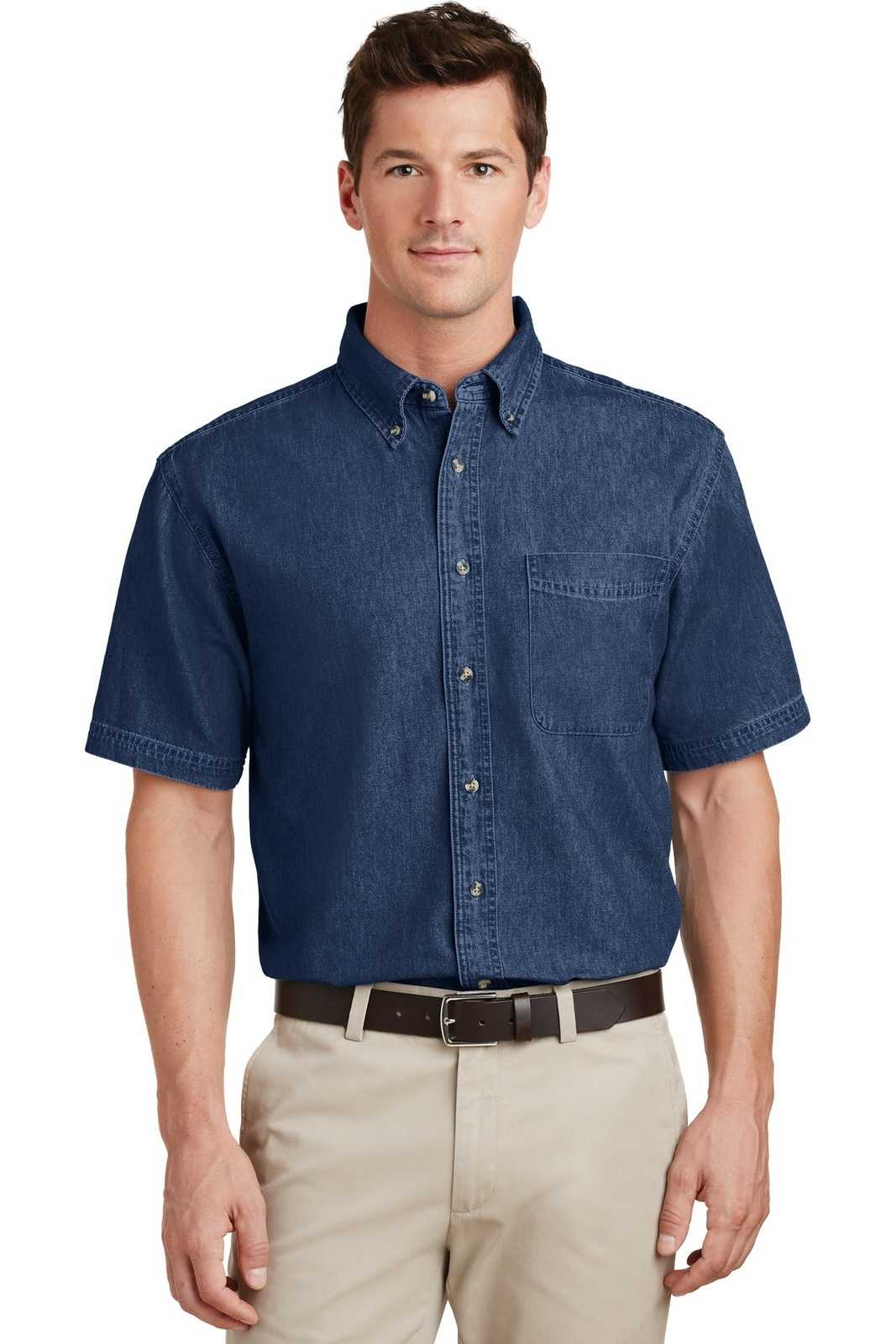Port &amp; Company SP11 Short Sleeve Value Denim Shirt - Ink Blue - HIT a Double - 1