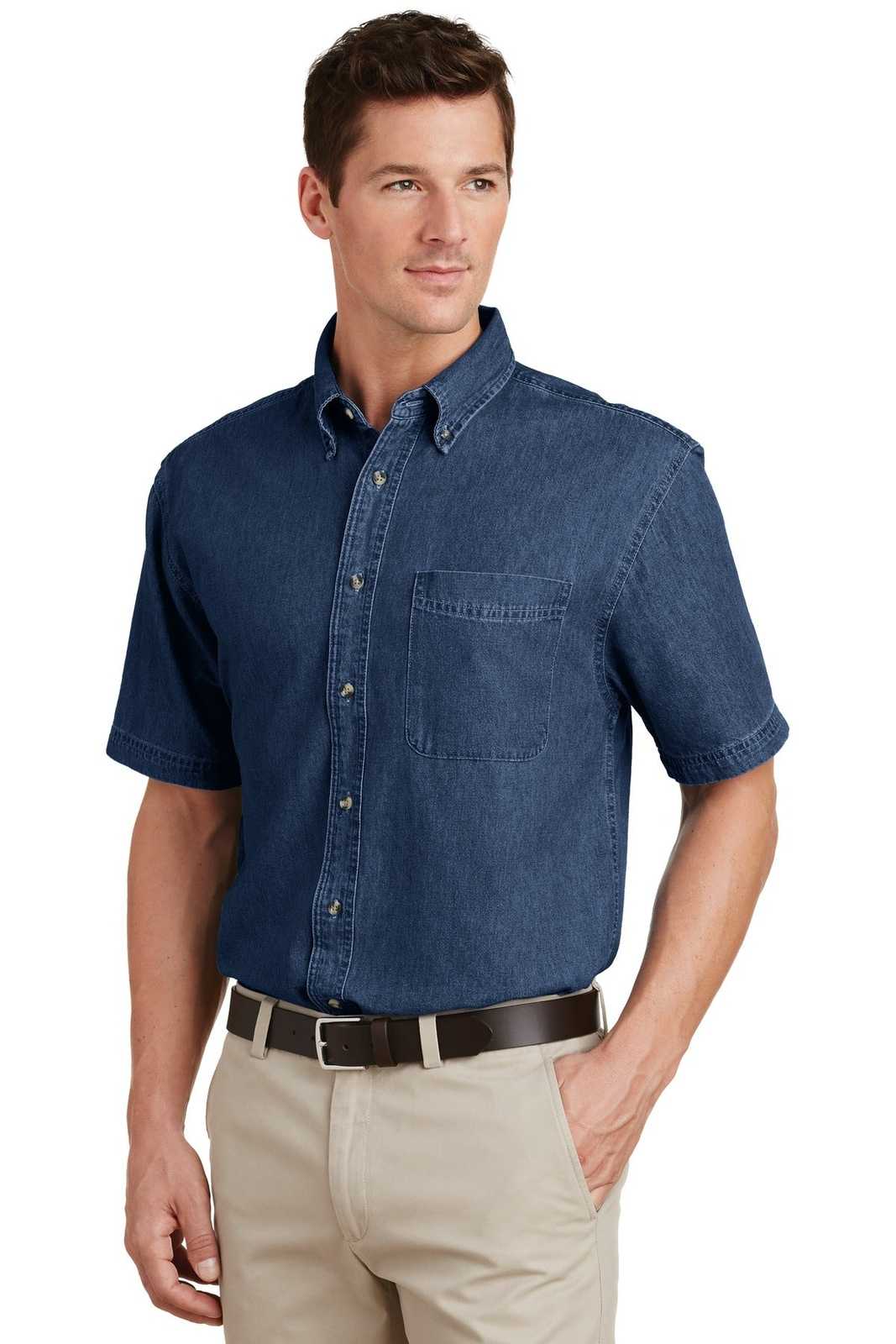 Port &amp; Company SP11 Short Sleeve Value Denim Shirt - Ink Blue - HIT a Double - 4