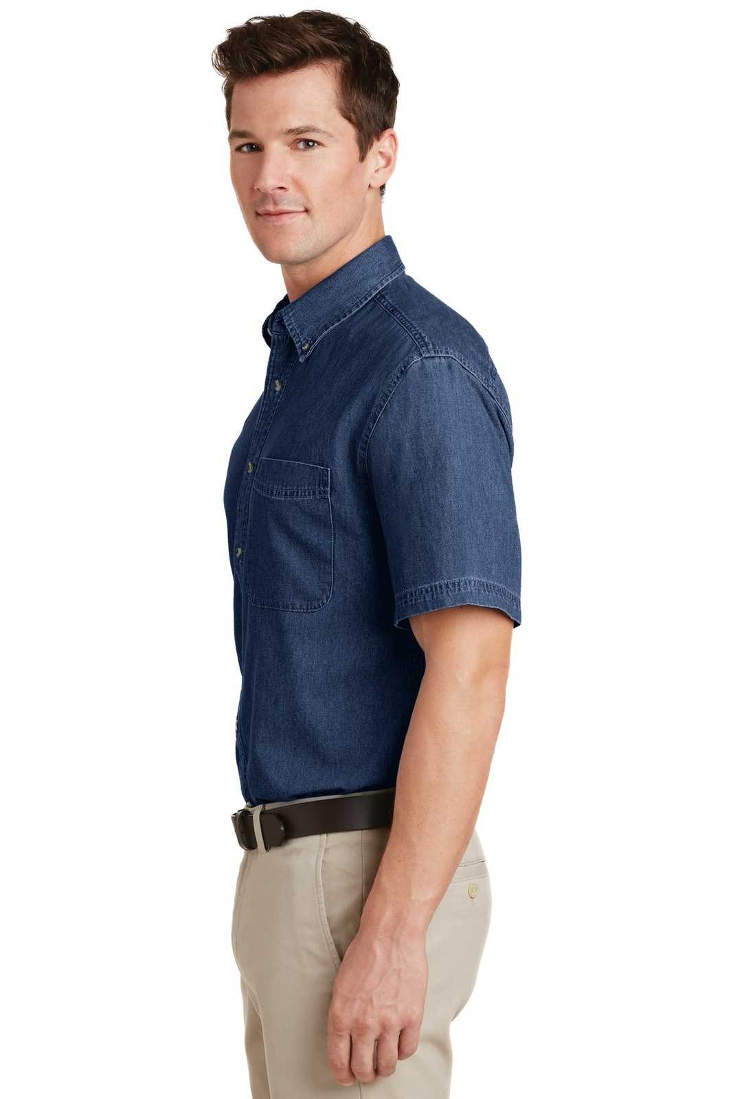 Port &amp; Company SP11 Short Sleeve Value Denim Shirt - Ink Blue - HIT a Double - 3