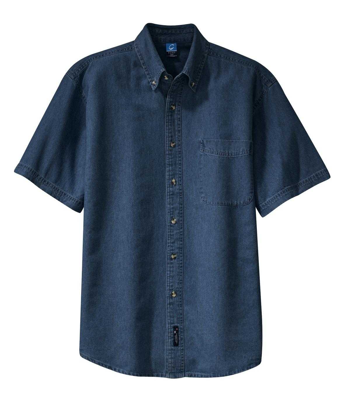 Port &amp; Company SP11 Short Sleeve Value Denim Shirt - Ink Blue - HIT a Double - 5