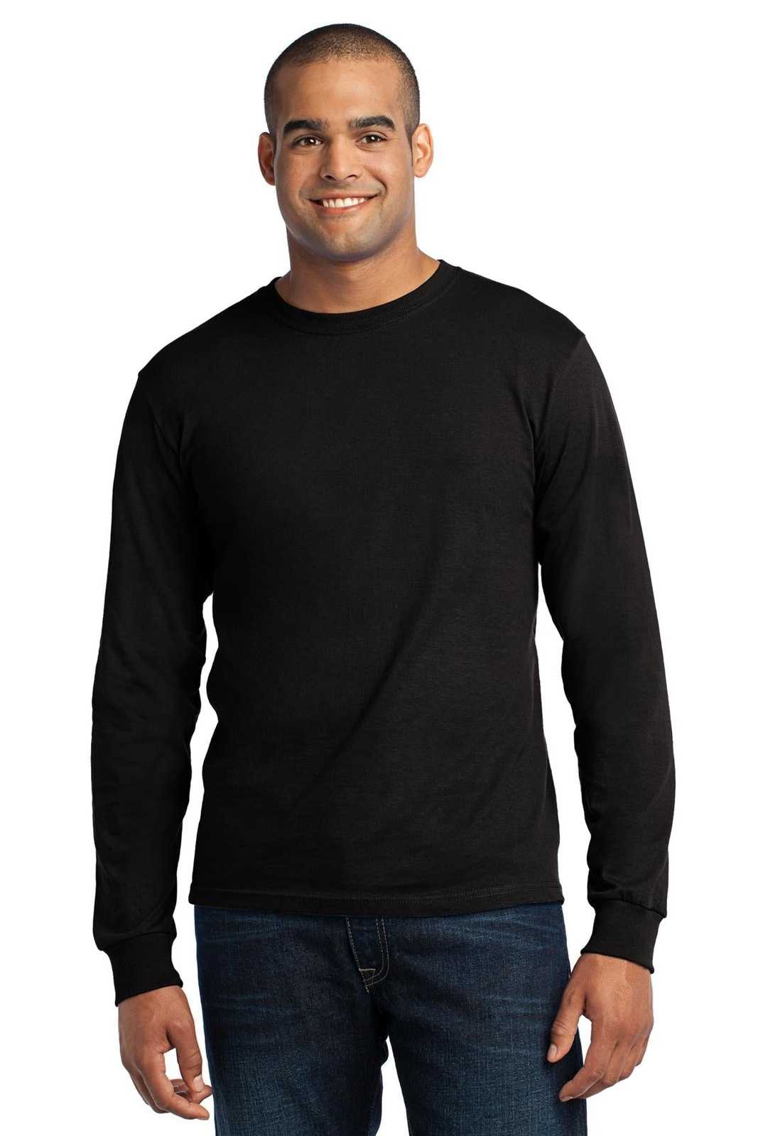 Port &amp; Company USA100LS Long Sleeve All-American Tee - Black - HIT a Double - 1