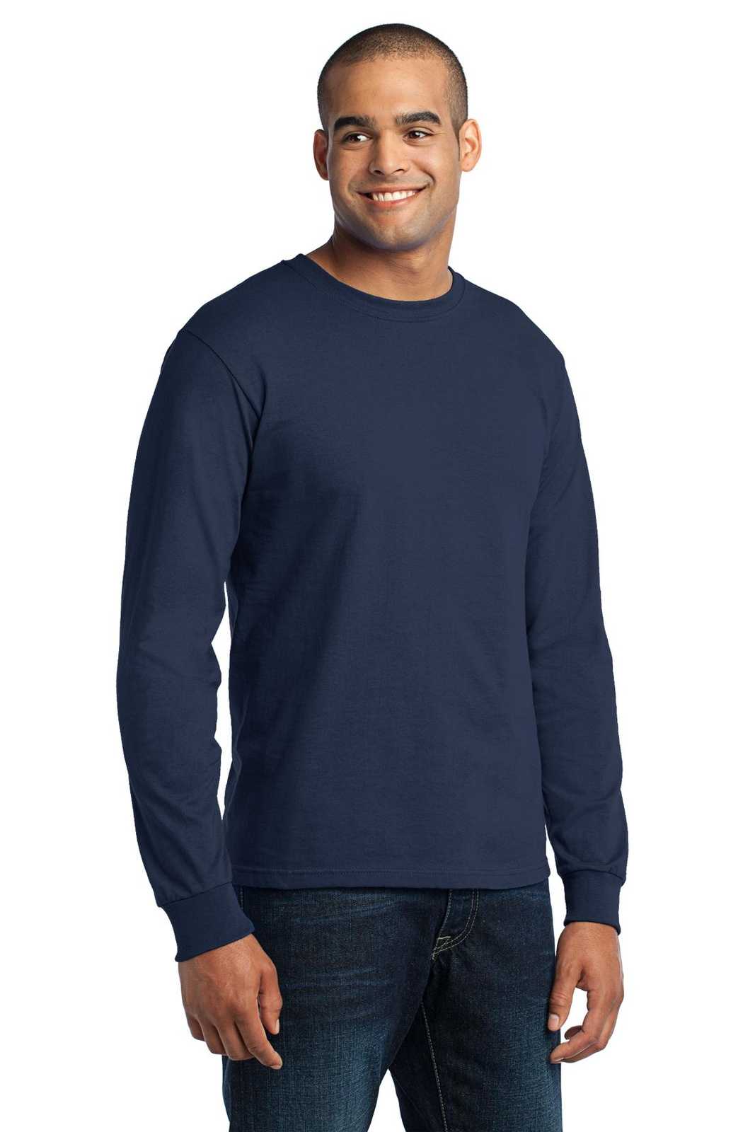 Port &amp; Company USA100LS Long Sleeve All-American Tee - Navy - HIT a Double - 4