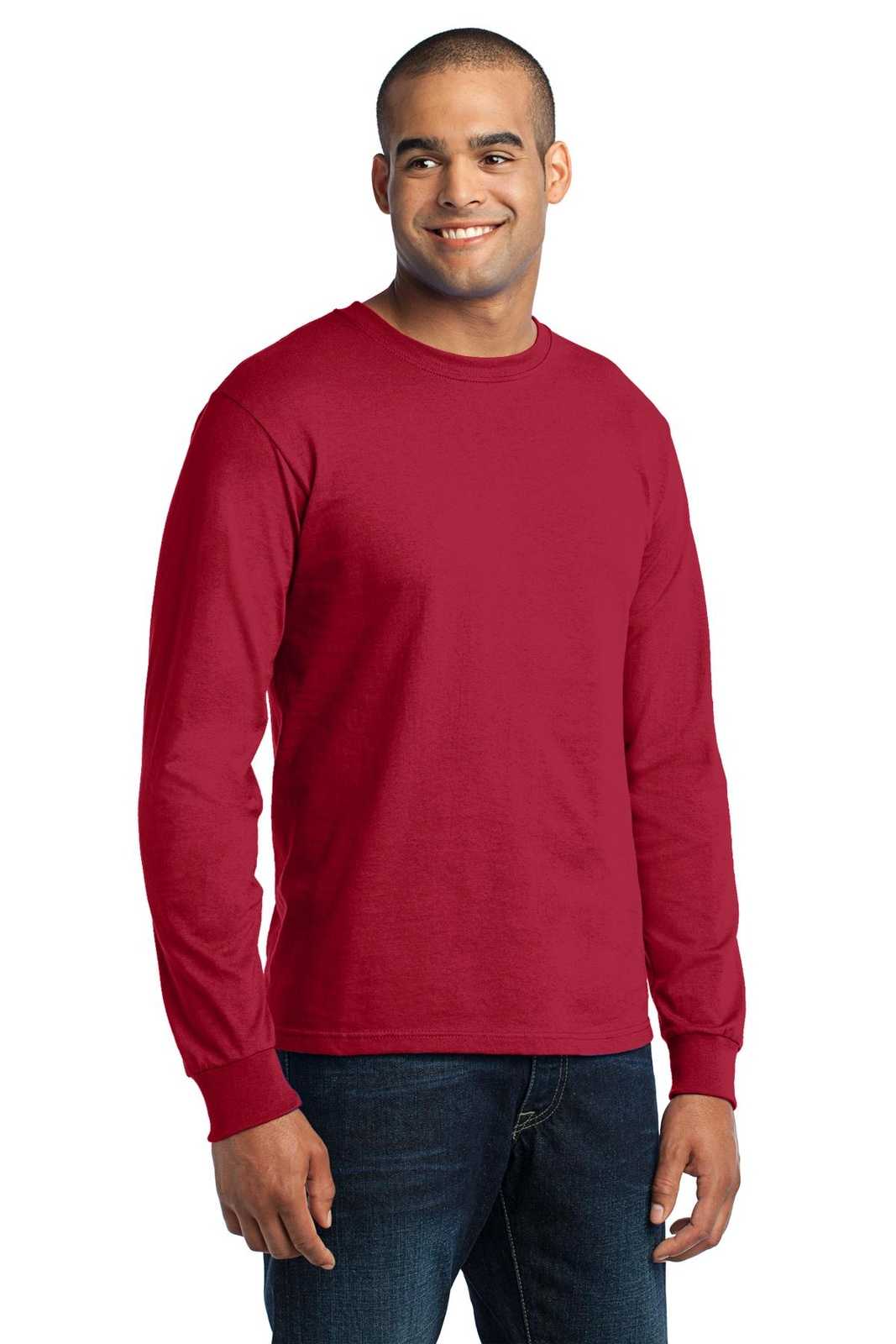 Port &amp; Company USA100LS Long Sleeve All-American Tee - Red - HIT a Double - 4