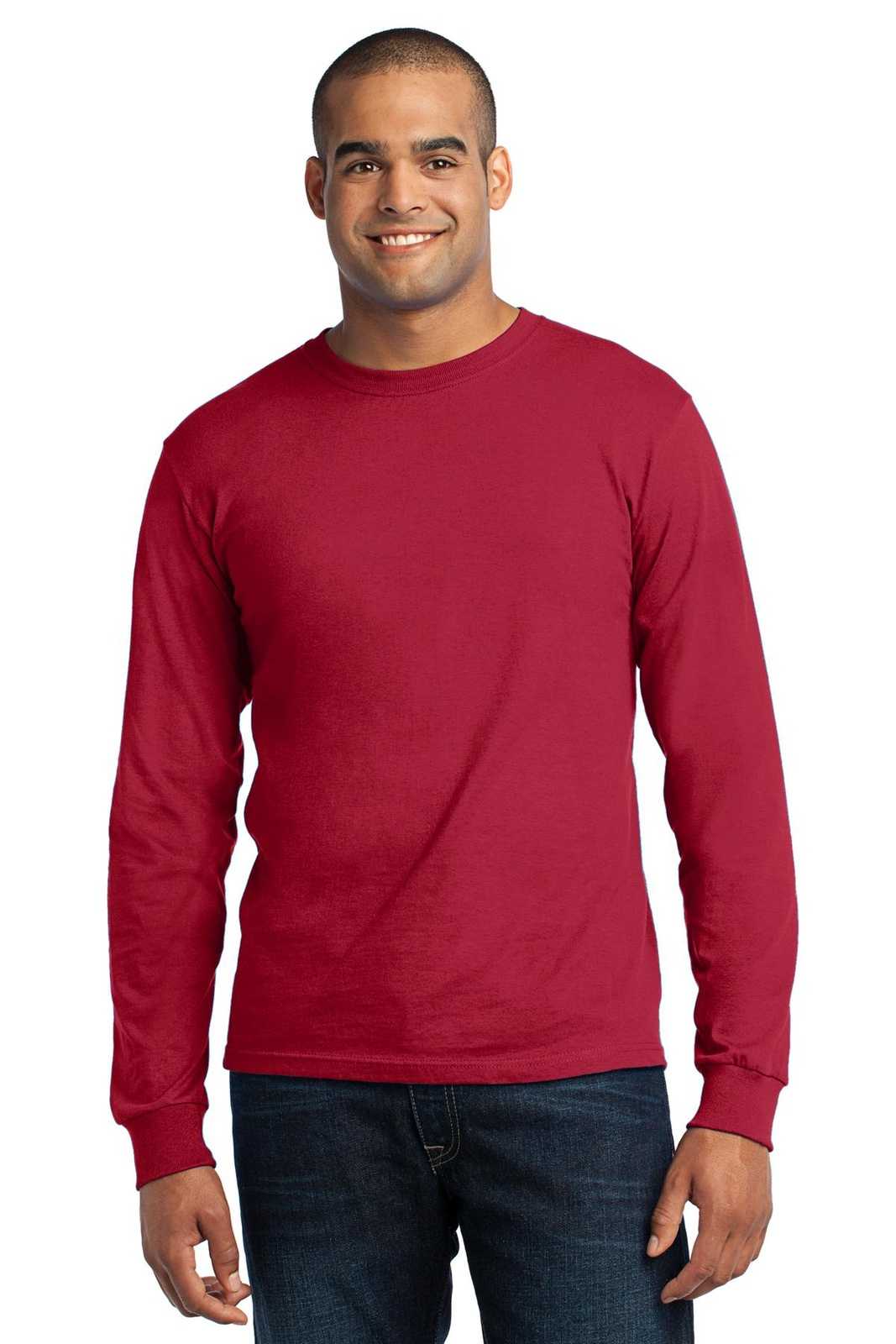 Port &amp; Company USA100LS Long Sleeve All-American Tee - Red - HIT a Double - 1