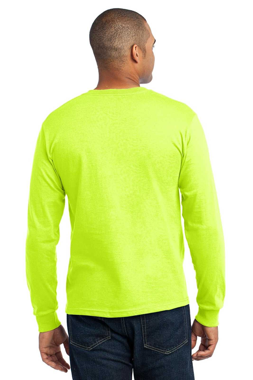 Port &amp; Company USA100LS Long Sleeve All-American Tee - Safety Green - HIT a Double - 2