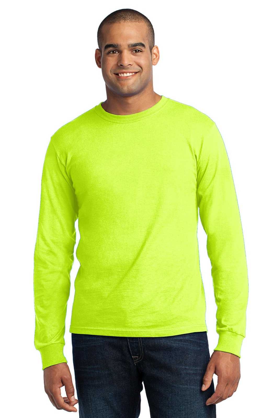 Port & Company USA100LS Long Sleeve All-American Tee - Safety Green - HIT a Double - 1