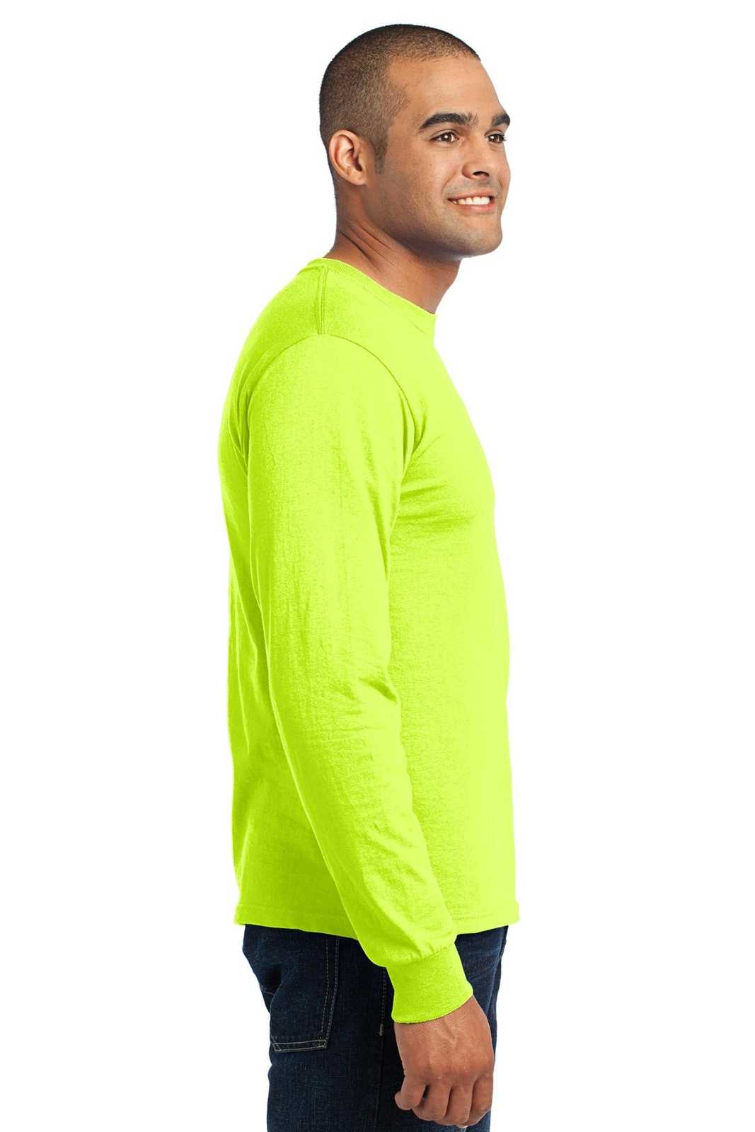 Port &amp; Company USA100LS Long Sleeve All-American Tee - Safety Green - HIT a Double - 3