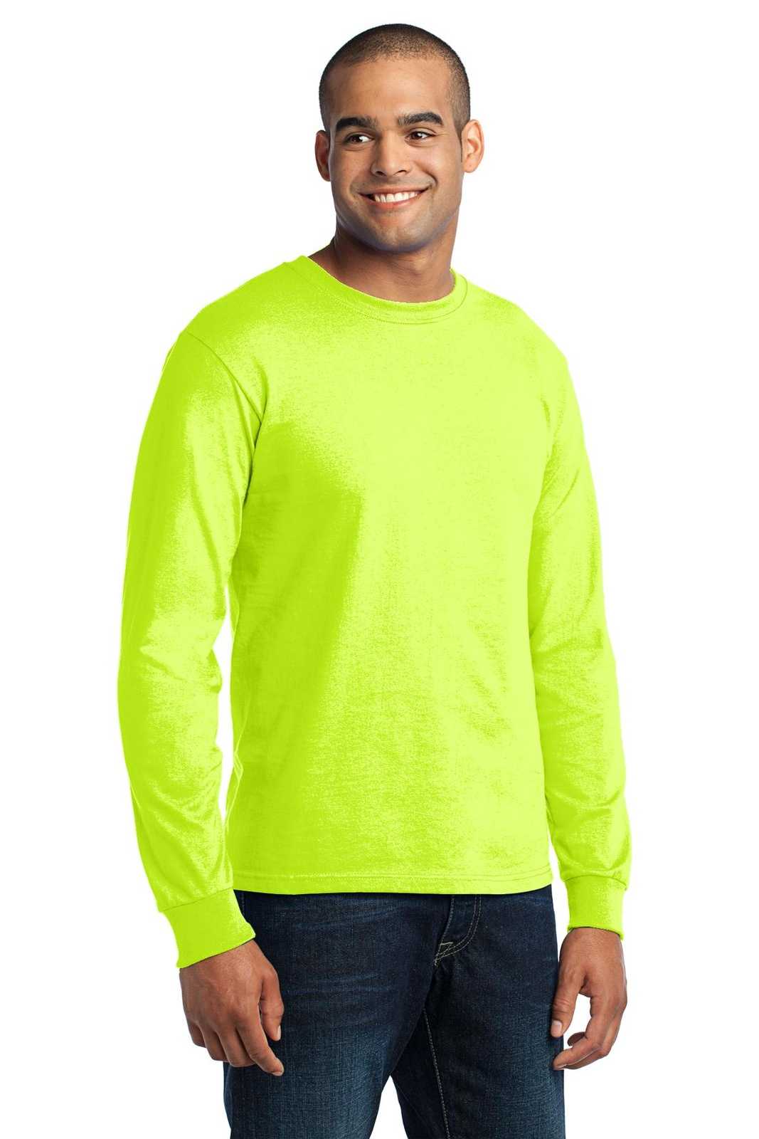 Port &amp; Company USA100LS Long Sleeve All-American Tee - Safety Green - HIT a Double - 4