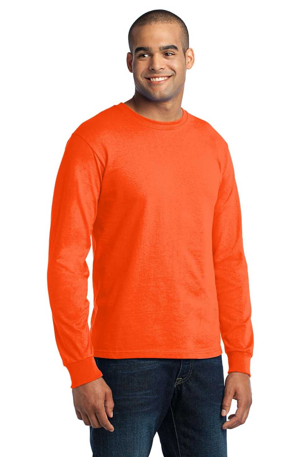 Port &amp; Company USA100LS Long Sleeve All-American Tee - Safety Orange - HIT a Double - 4