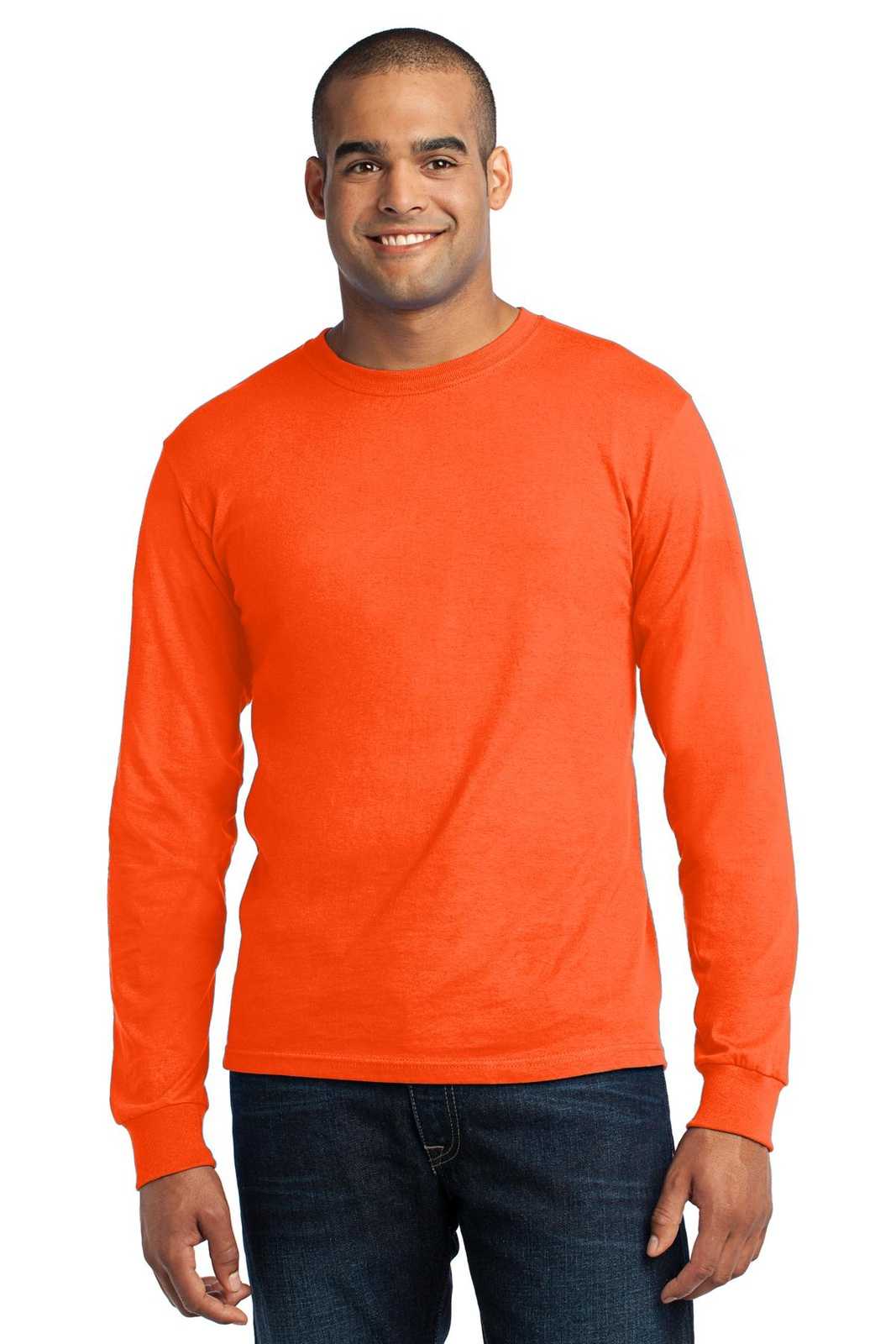 Port &amp; Company USA100LS Long Sleeve All-American Tee - Safety Orange - HIT a Double - 1