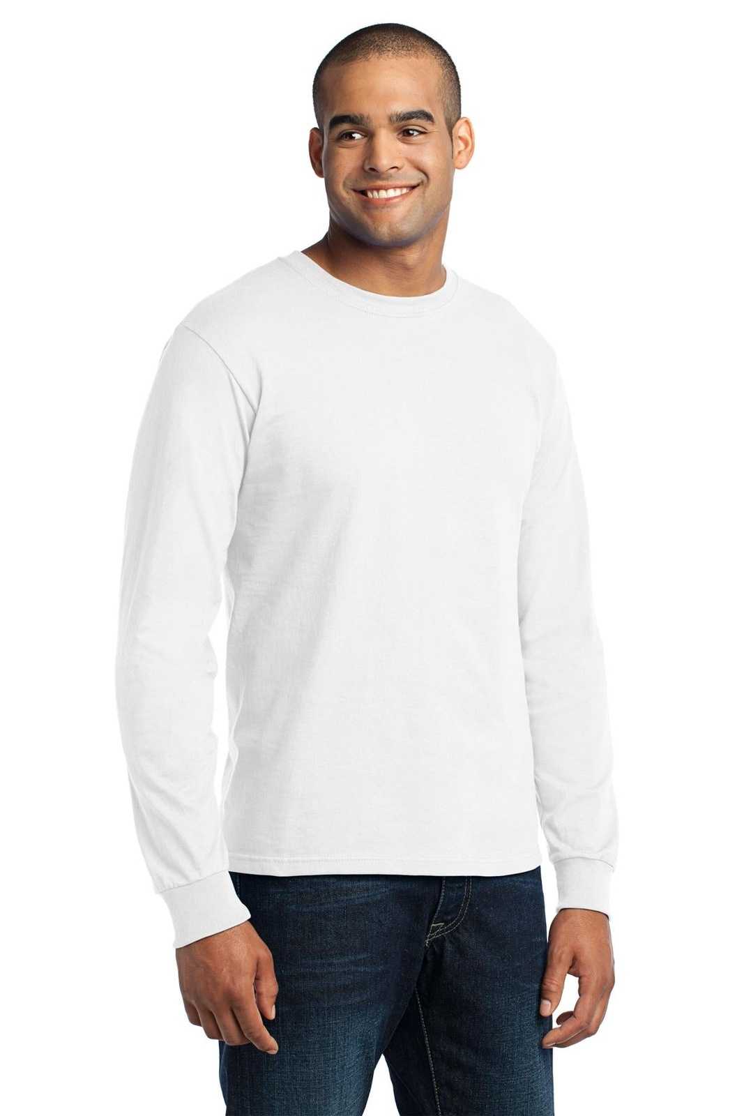 Port &amp; Company USA100LS Long Sleeve All-American Tee - White - HIT a Double - 4