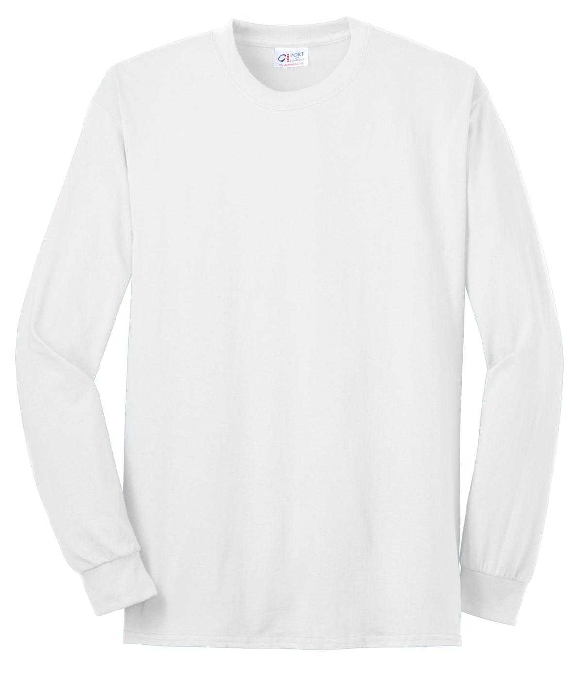 Port &amp; Company USA100LS Long Sleeve All-American Tee - White - HIT a Double - 5