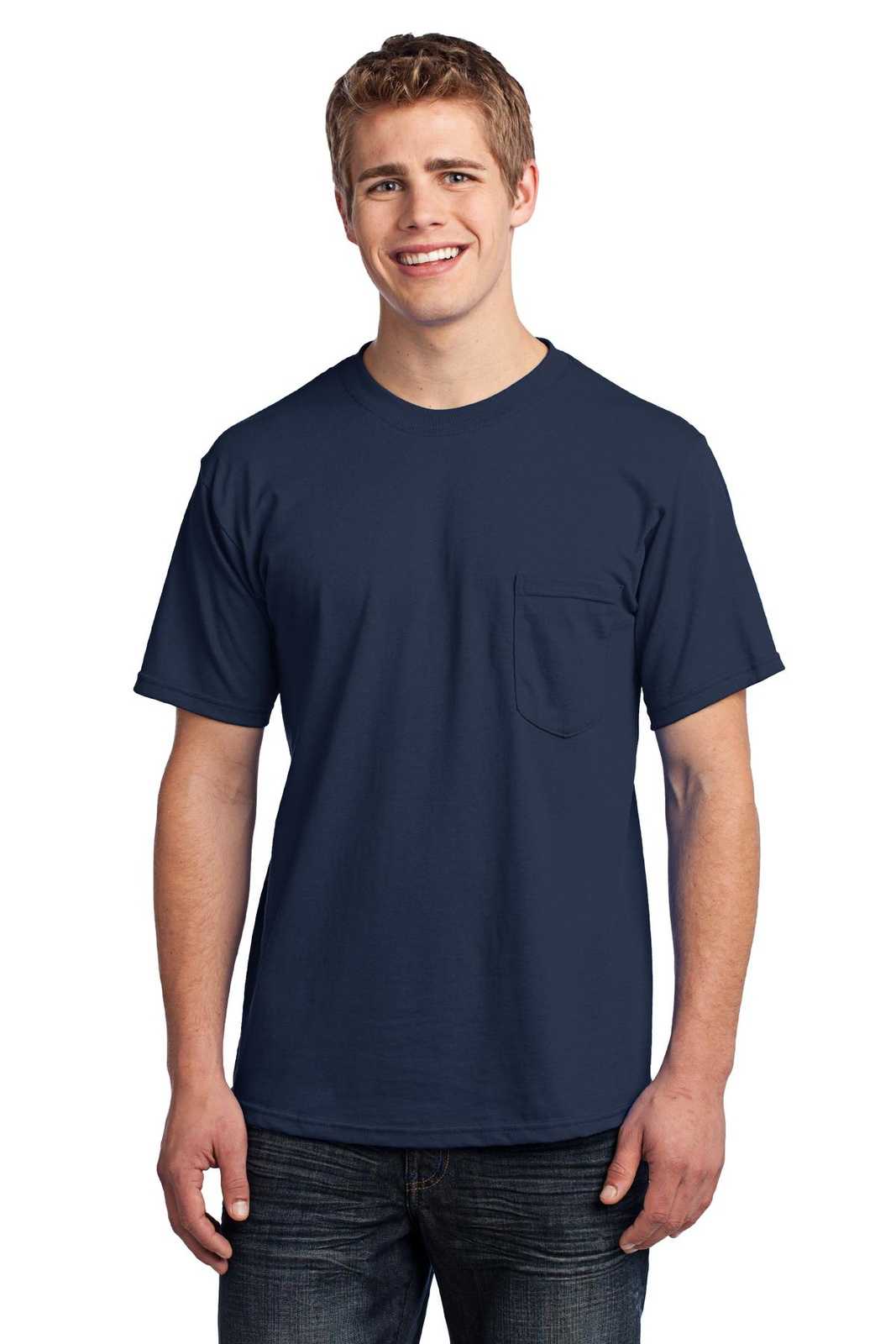 Port &amp; Company USA100P All-American Pocket Tee - Navy - HIT a Double - 1