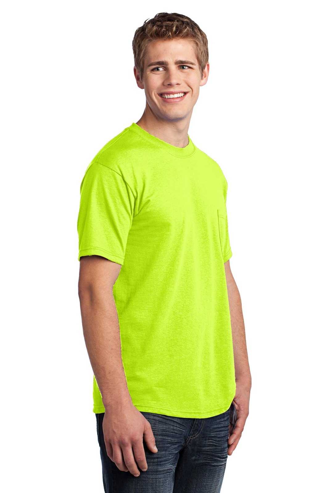 Port &amp; Company USA100P All-American Pocket Tee - Safety Green - HIT a Double - 4