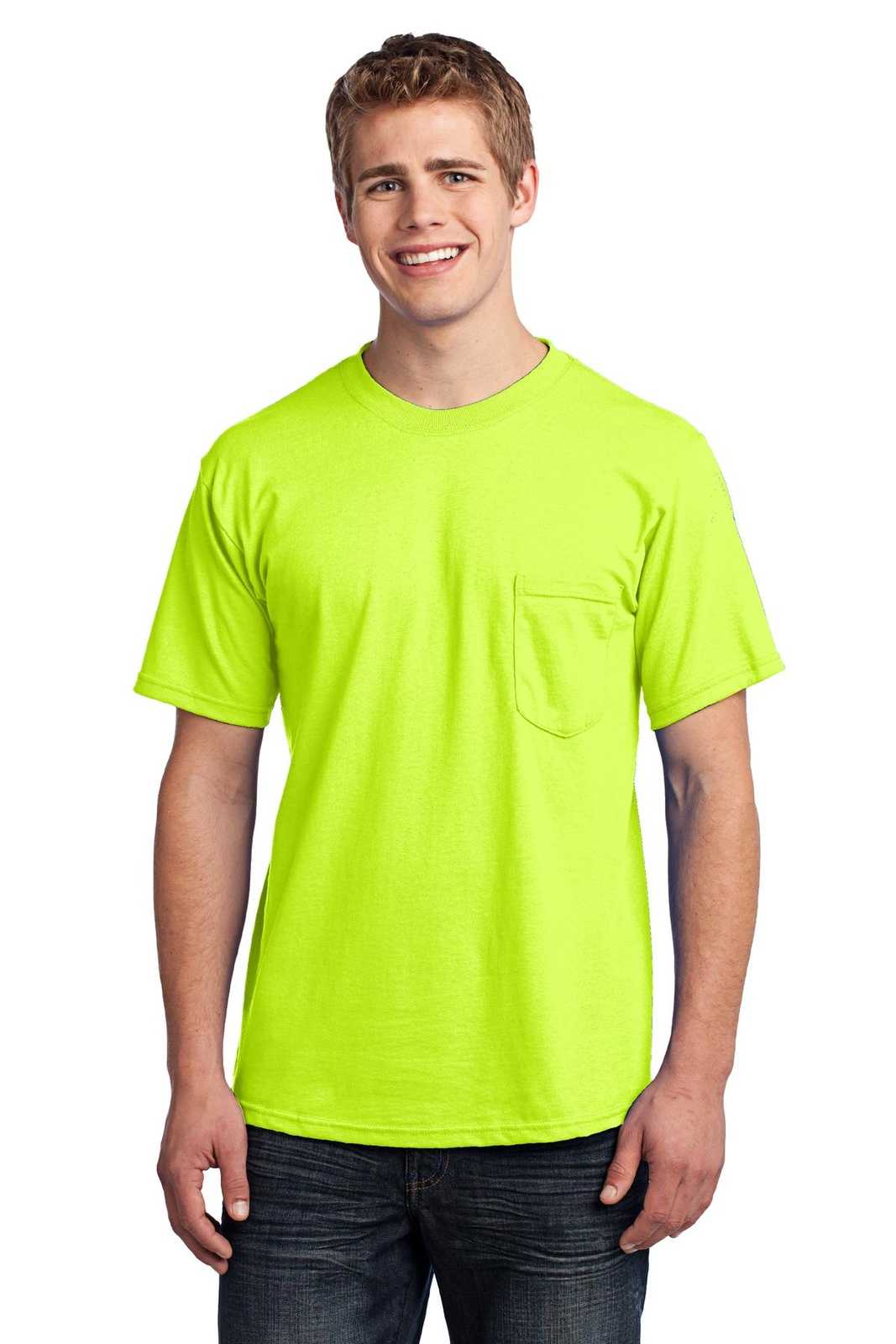 Port &amp; Company USA100P All-American Pocket Tee - Safety Green - HIT a Double - 1