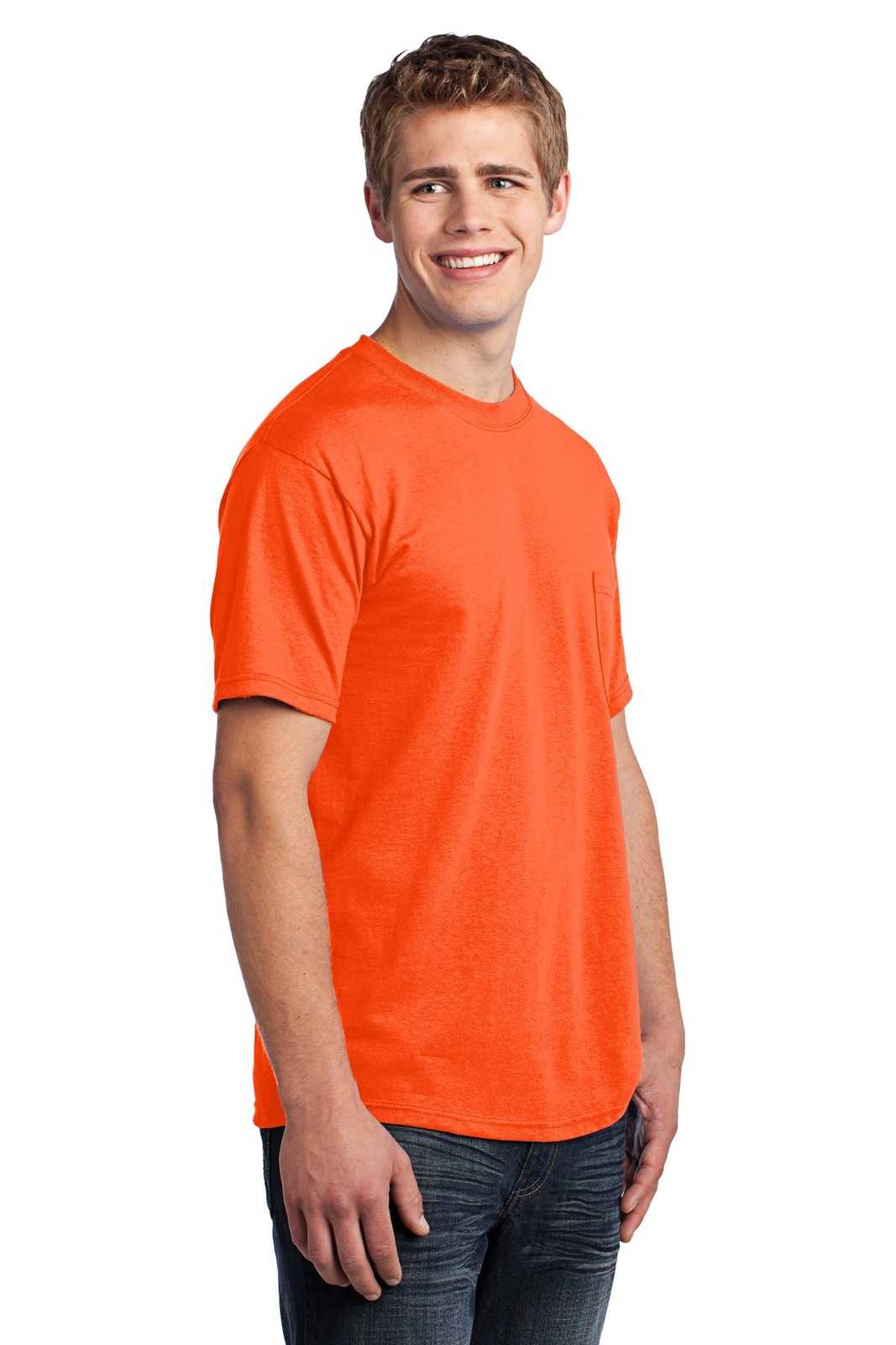 Port &amp; Company USA100P All-American Pocket Tee - Safety Orange - HIT a Double - 4