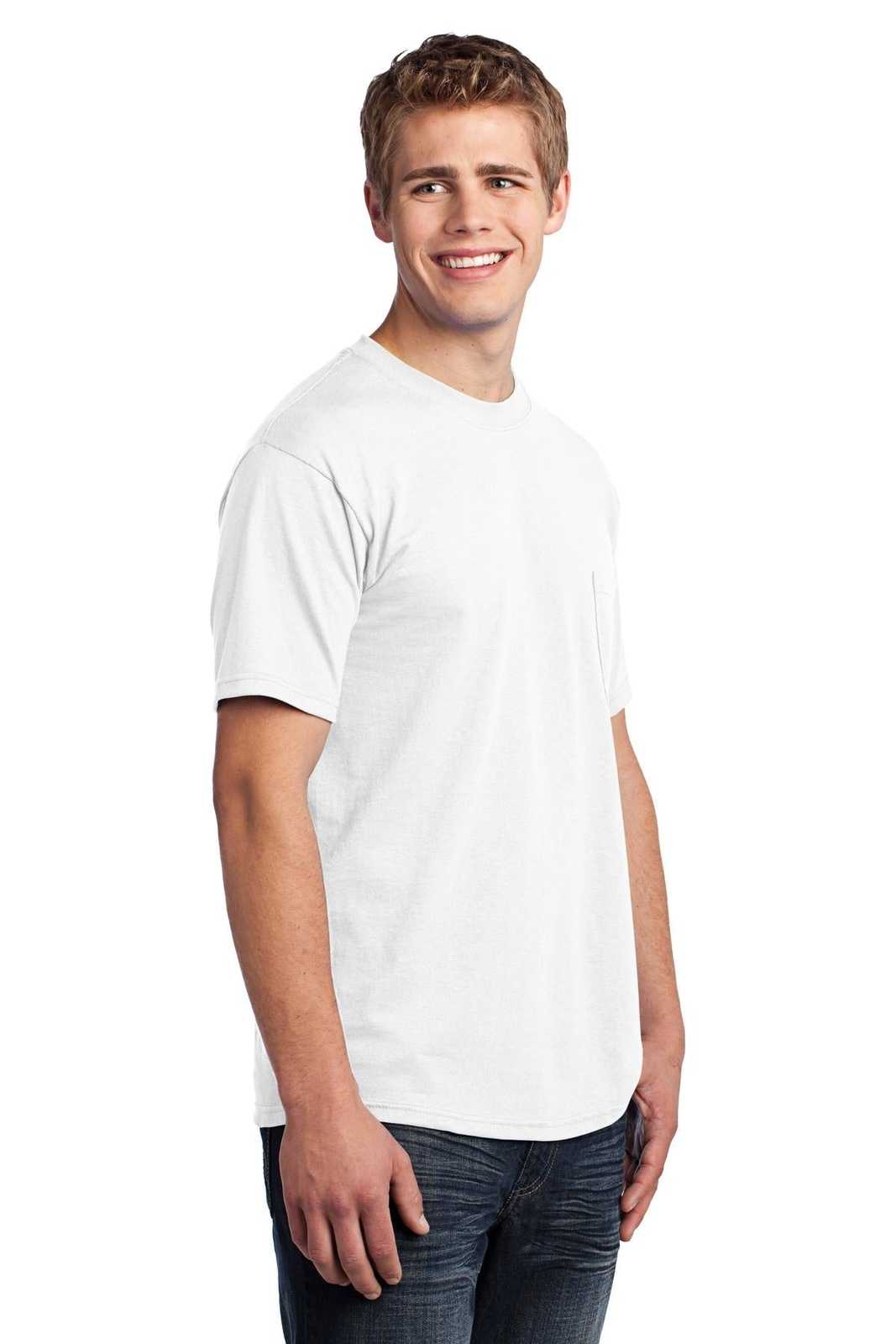 Port &amp; Company USA100P All-American Pocket Tee - White - HIT a Double - 4