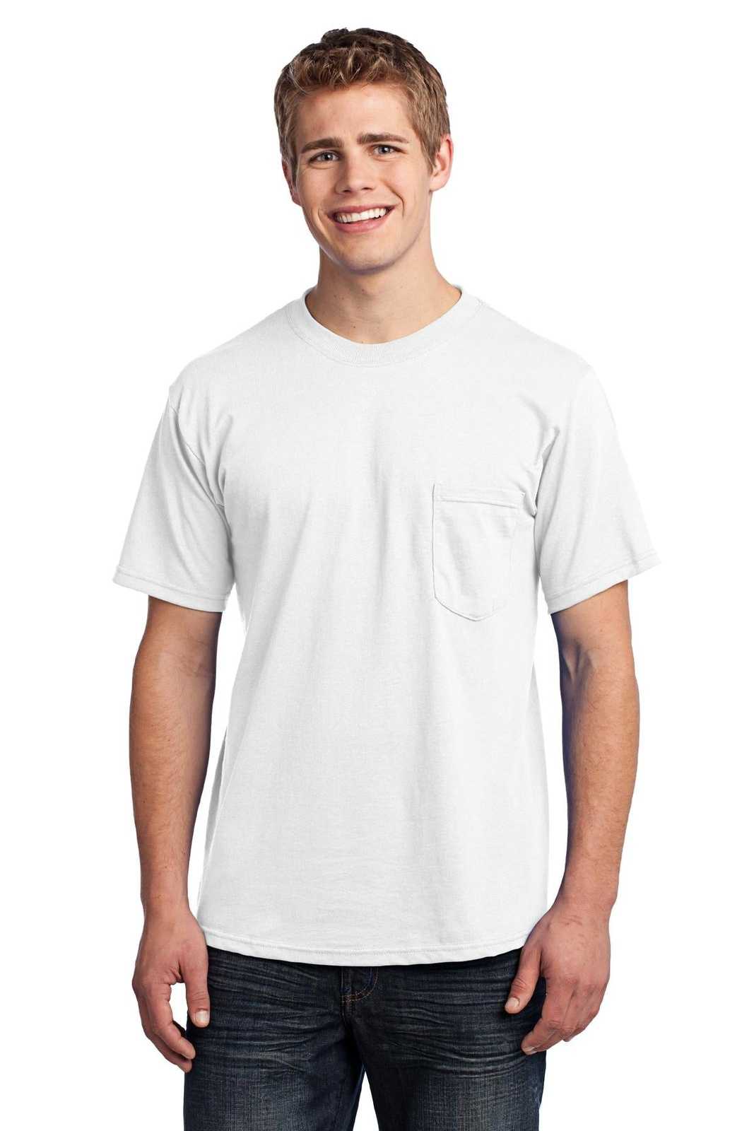 Port &amp; Company USA100P All-American Pocket Tee - White - HIT a Double - 1