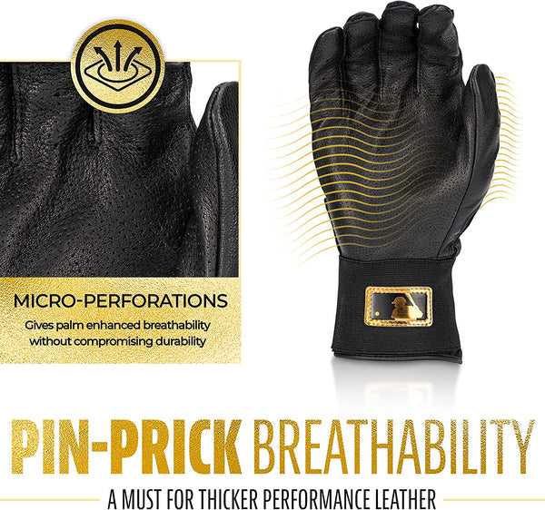 Franklin Powerstrap Infinite Series Adult Batting Gloves - Black Gold - HIT a Double - 3