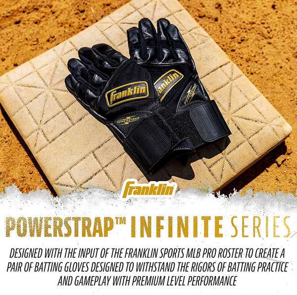 Franklin Powerstrap Infinite Series Adult Batting Gloves - Black Gold - HIT a Double - 8