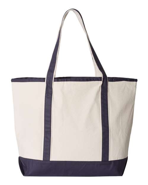 Q-Tees Q1500 34.6L Large Canvas Deluxe Tote - Natural Navy - HIT a Double