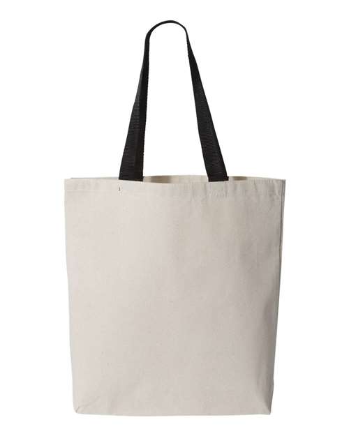 Q-Tees Q4400 11L Canvas Tote with Contrast-Color Handles - Natural Black - HIT a Double