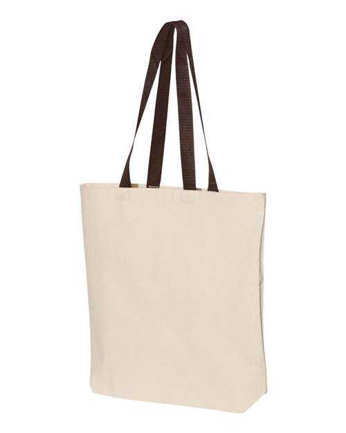 Q-Tees Q4400 11L Canvas Tote with Contrast-Color Handles - Natural Chocolate - HIT a Double