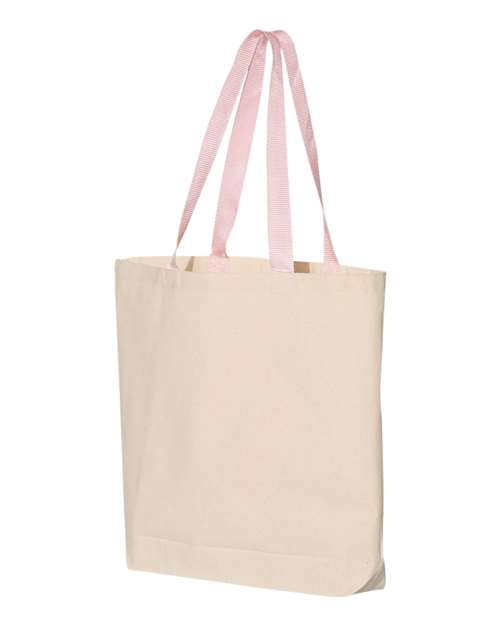 Q-Tees Q4400 11L Canvas Tote with Contrast-Color Handles - Natural Light Pink - HIT a Double