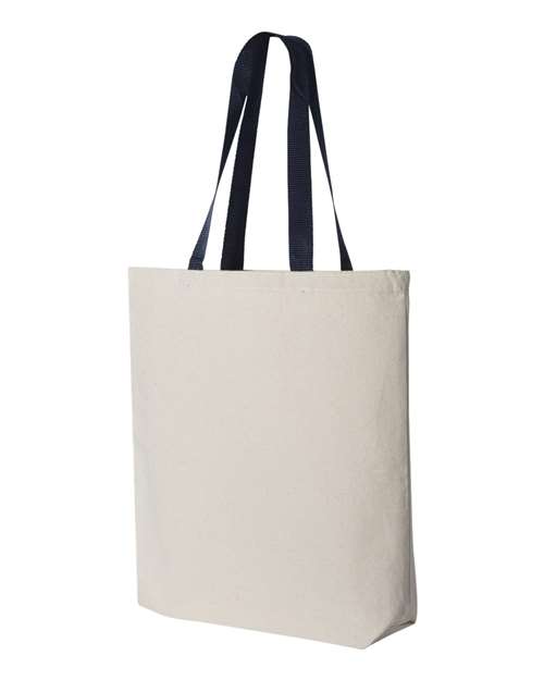 Q-Tees Q4400 11L Canvas Tote with Contrast-Color Handles - Natural Navy - HIT a Double