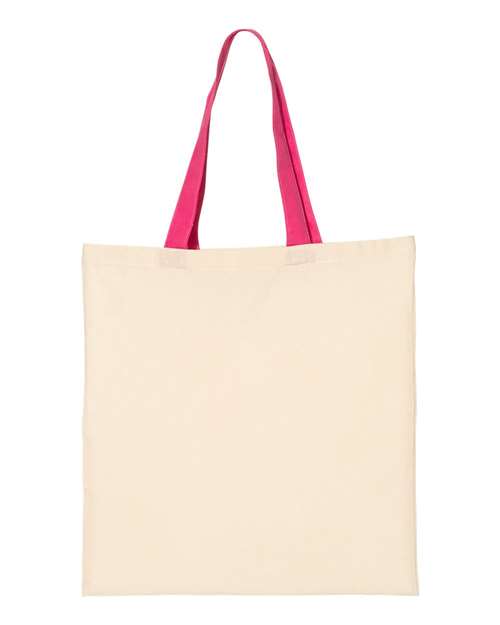 Q-Tees QTB6000 Economical Tote with Contrast-Color Handles - Natural Hot Pink - HIT a Double