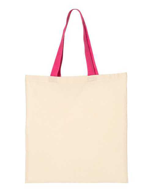 Q-Tees QTB6000 Economical Tote with Contrast-Color Handles - Natural Hot Pink - HIT a Double