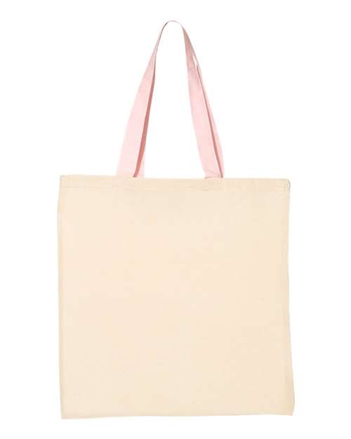Q-Tees QTB6000 Economical Tote with Contrast-Color Handles - Natural Light Pink - HIT a Double