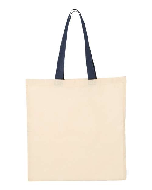 Q-Tees QTB6000 Economical Tote with Contrast-Color Handles - Natural Navy - HIT a Double