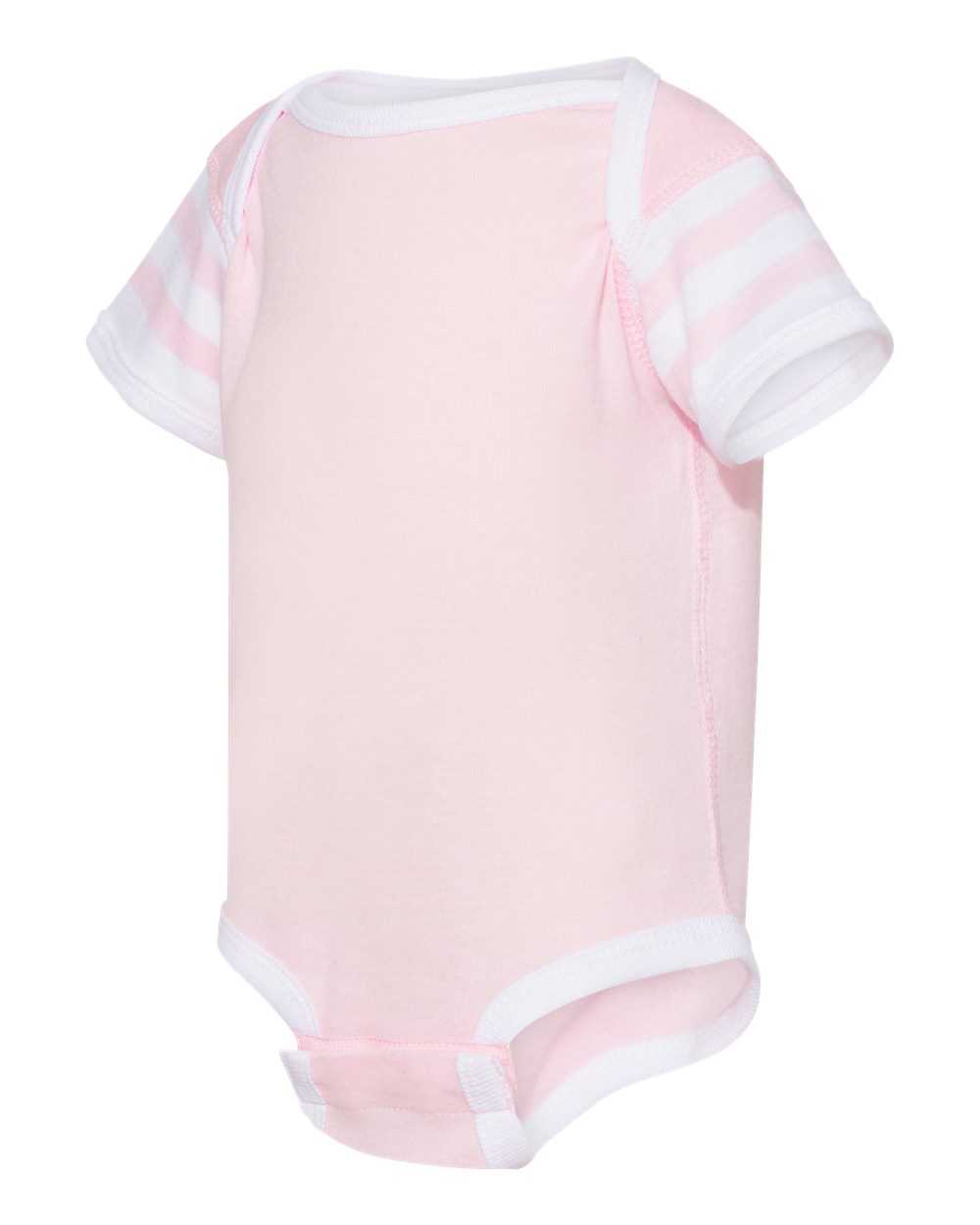 Rabbit Skins 4400 Infant Short Sleeve Baby Rib Bodysuit - Balrna/Balrna-White Strp/White - HIT a Double