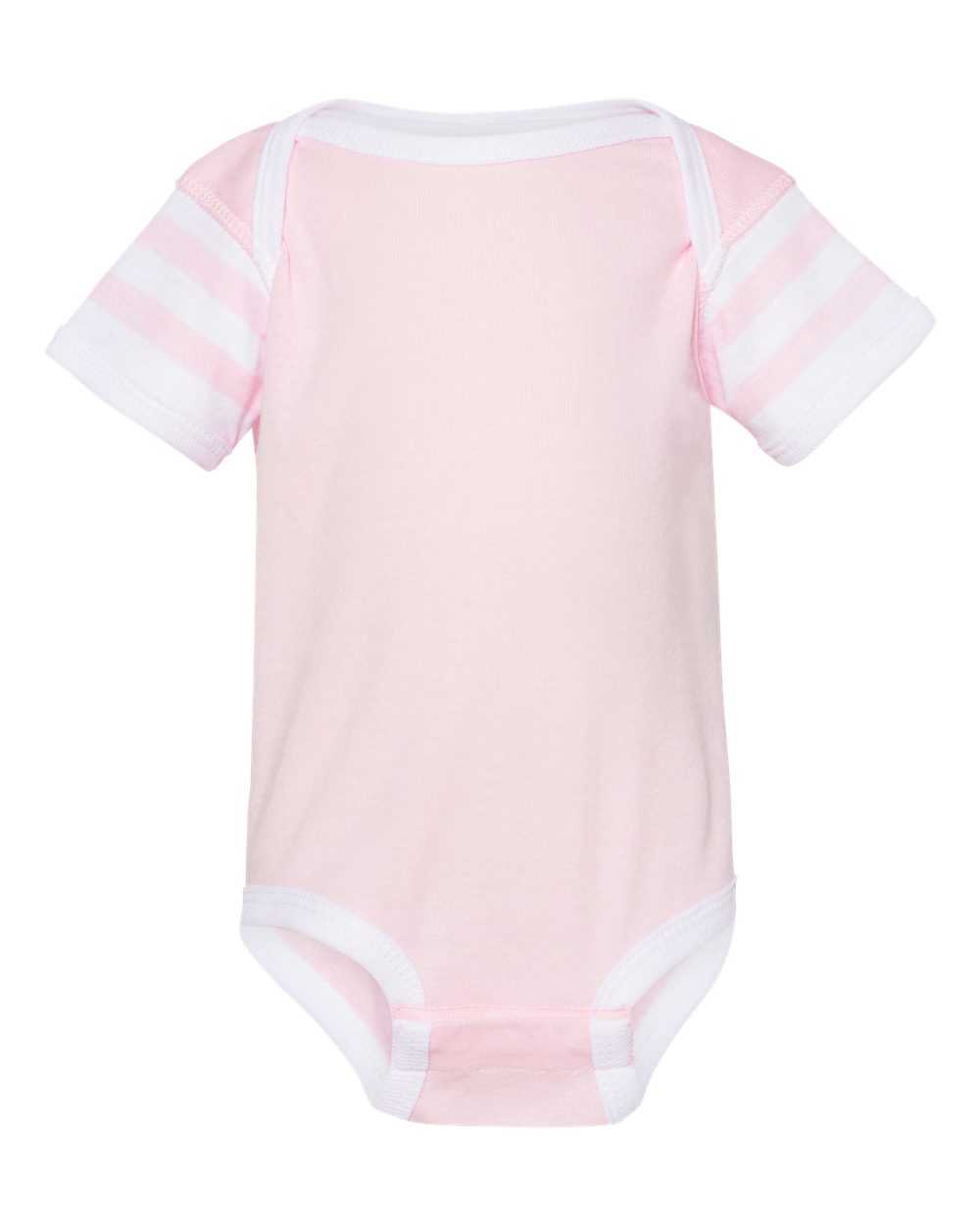 Rabbit Skins 4400 Infant Short Sleeve Baby Rib Bodysuit - Balrna/Balrna-White Strp/White - HIT a Double