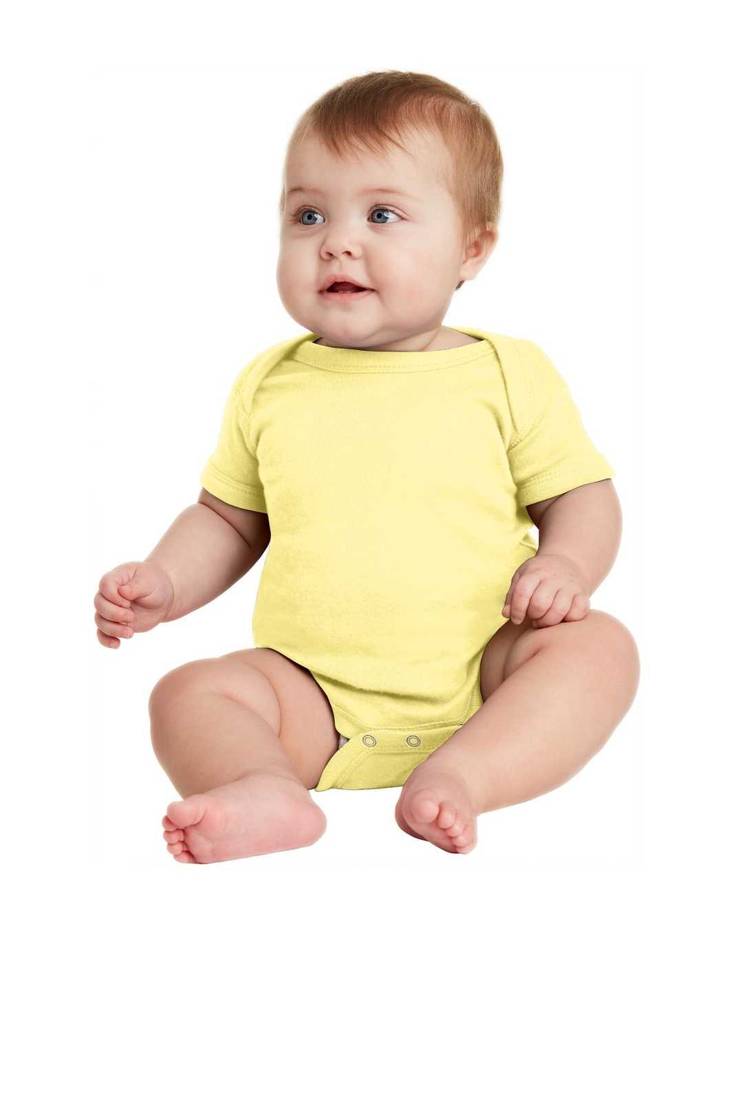 Rabbit Skins 4400 Infant Short Sleeve Baby Rib Bodysuit - Banana - HIT a Double