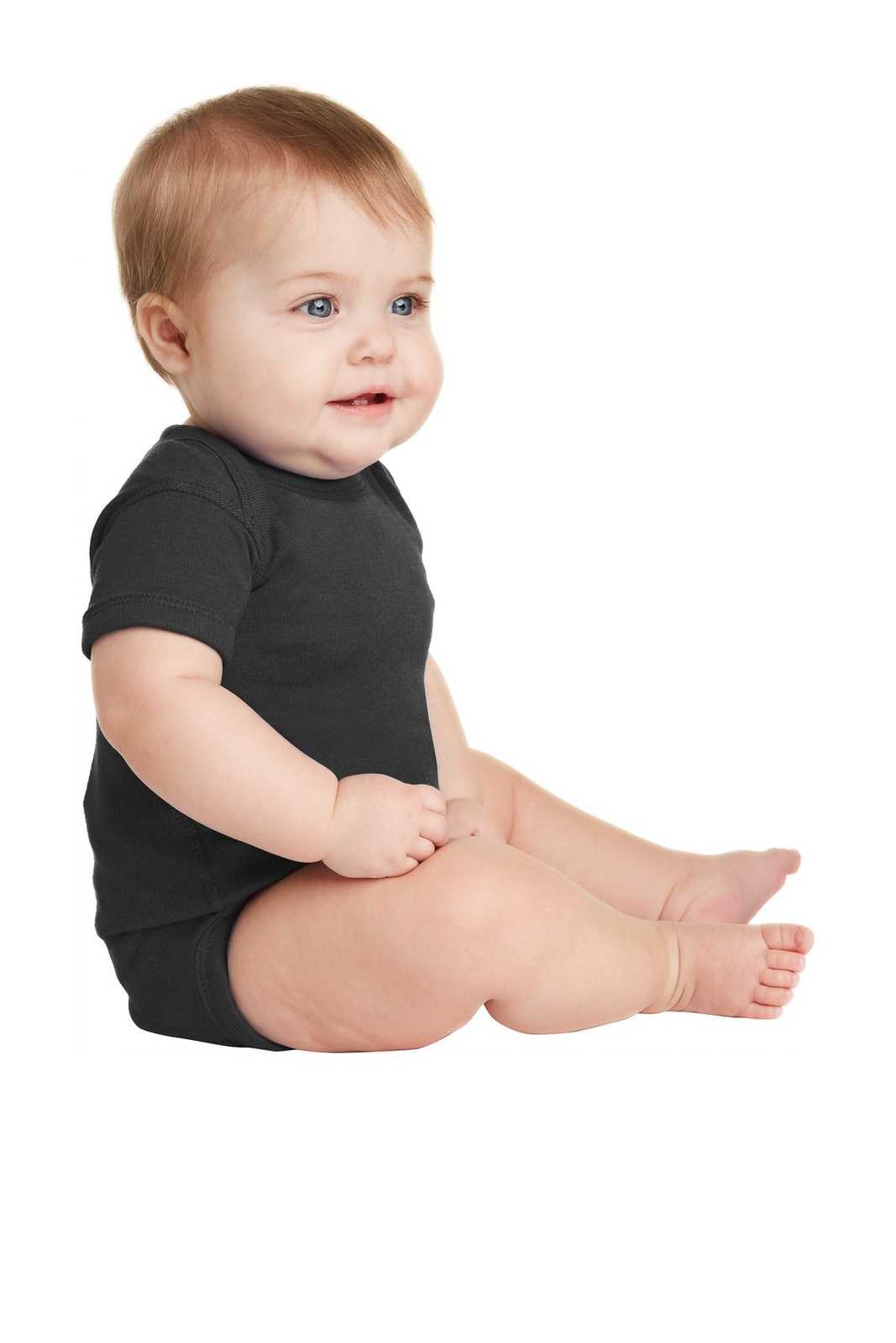 Rabbit Skins 4400 Infant Short Sleeve Baby Rib Bodysuit - Black - HIT a Double