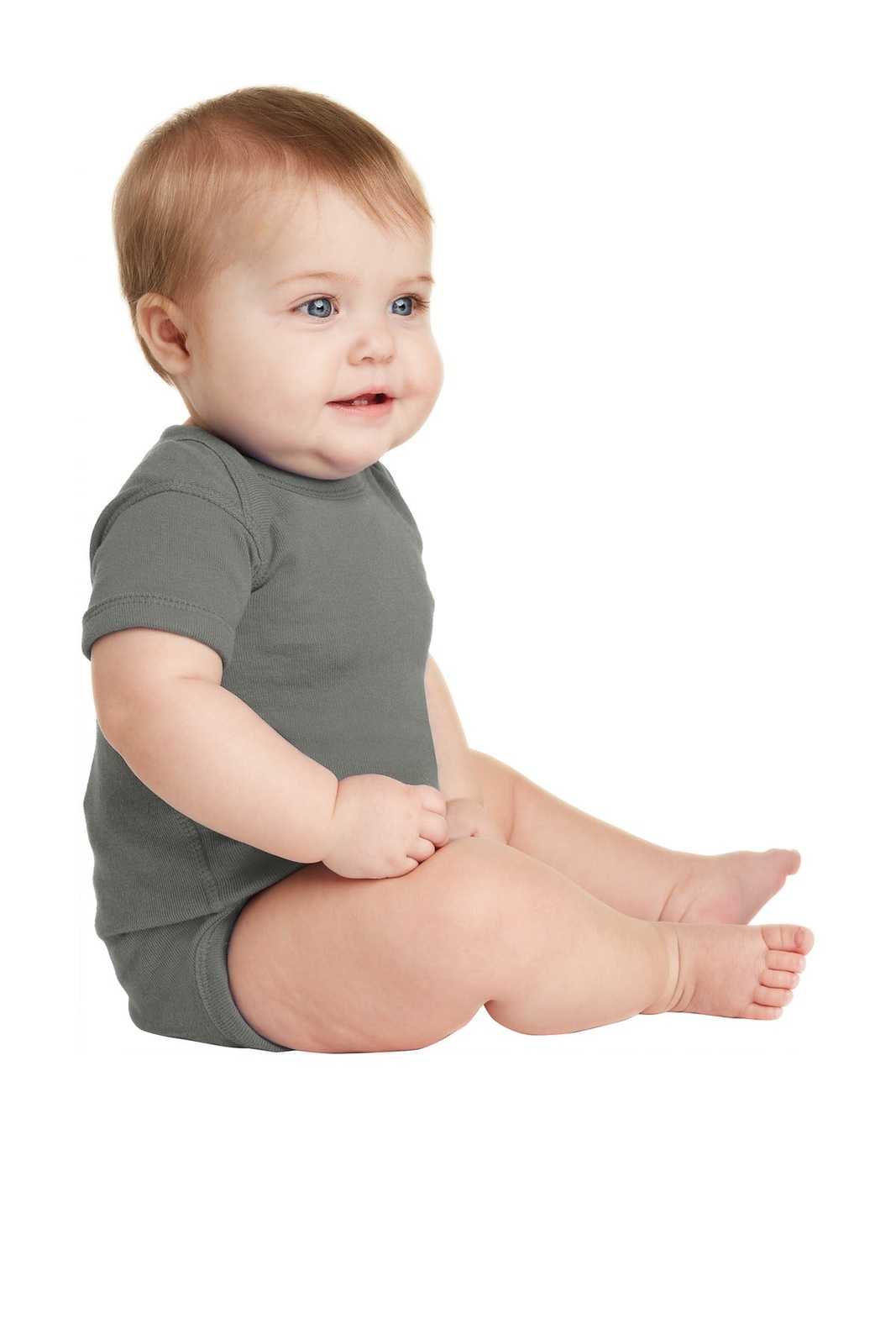 Rabbit Skins 4400 Infant Short Sleeve Baby Rib Bodysuit - Charcoal - HIT a Double