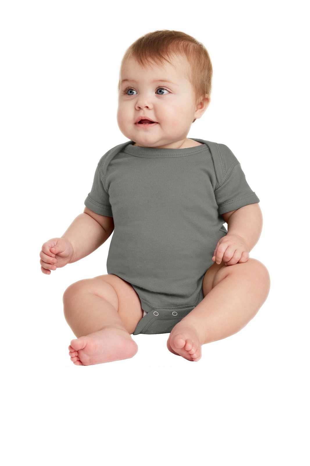 Rabbit Skins 4400 Infant Short Sleeve Baby Rib Bodysuit - Charcoal - HIT a Double