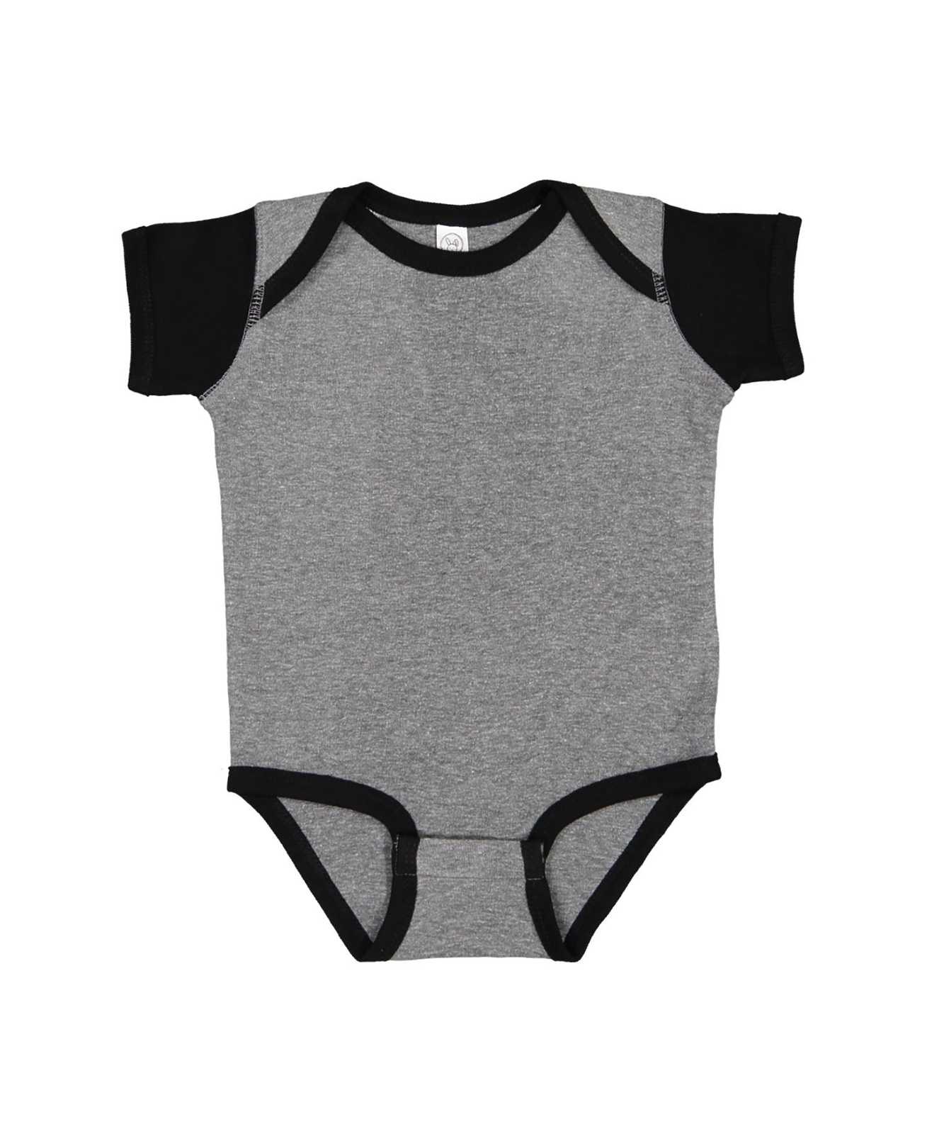 Rabbit Skins 4400 Infant Short Sleeve Baby Rib Bodysuit - Granite Heather/Black - HIT a Double