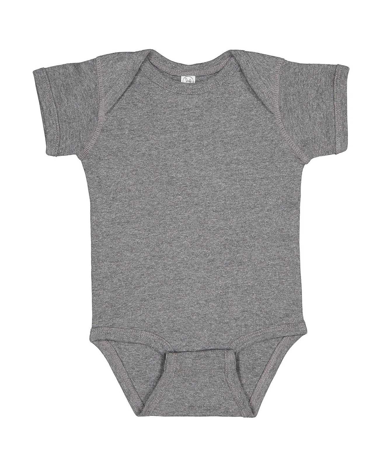 Rabbit Skins 4400 Infant Short Sleeve Baby Rib Bodysuit - Granite Heather - HIT a Double