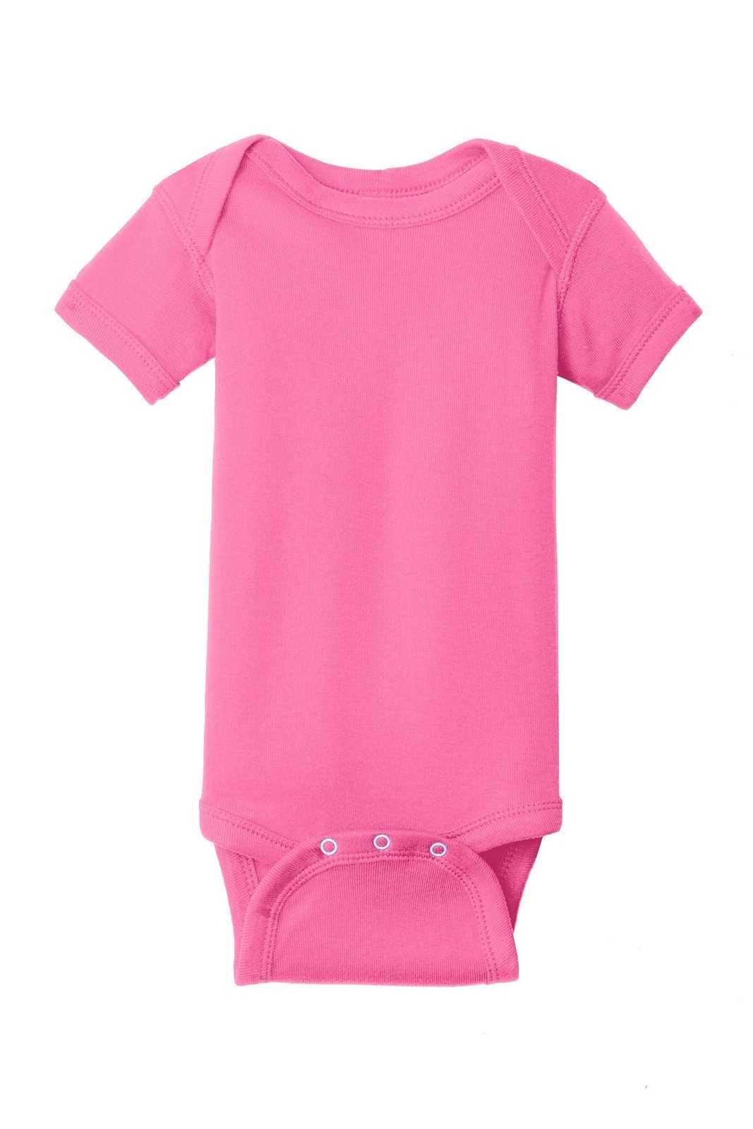 Rabbit Skins 4400 Infant Short Sleeve Baby Rib Bodysuit - Hot Pink - HIT a Double