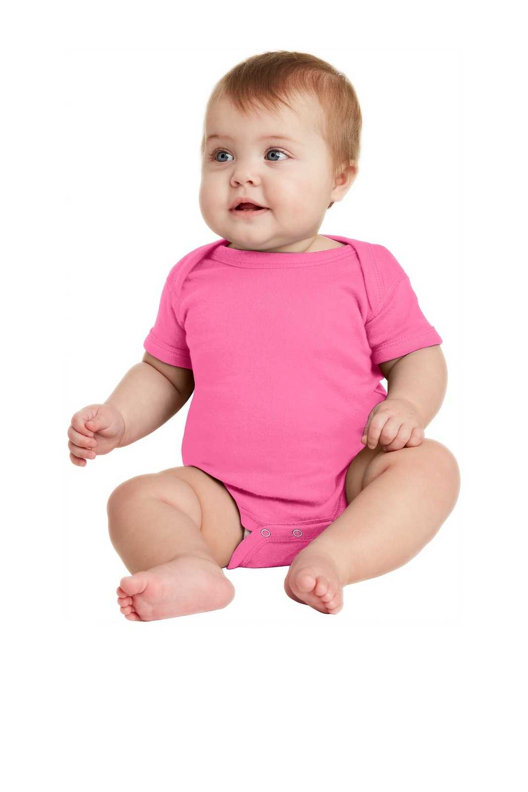 Rabbit Skins 4400 Infant Short Sleeve Baby Rib Bodysuit - Hot Pink - HIT a Double
