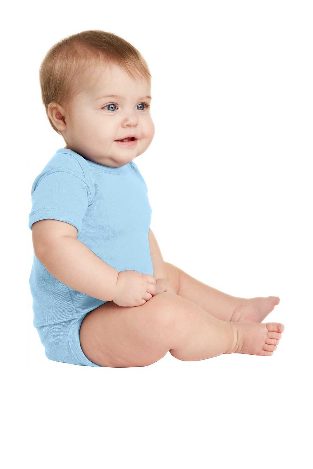 Rabbit Skins 4400 Infant Short Sleeve Baby Rib Bodysuit - Light Blue - HIT a Double