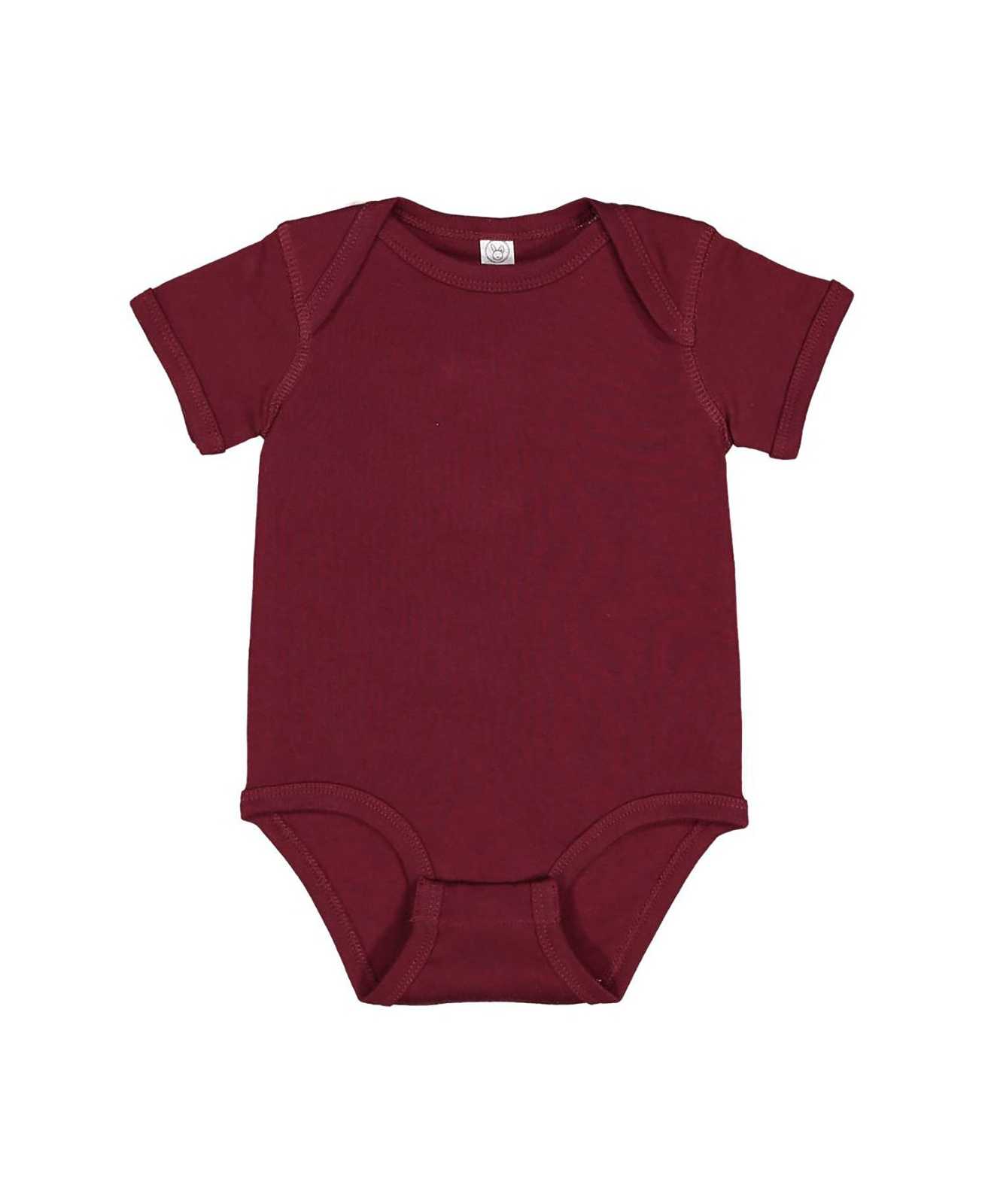 Rabbit Skins 4400 Infant Short Sleeve Baby Rib Bodysuit - Maroon - HIT a Double