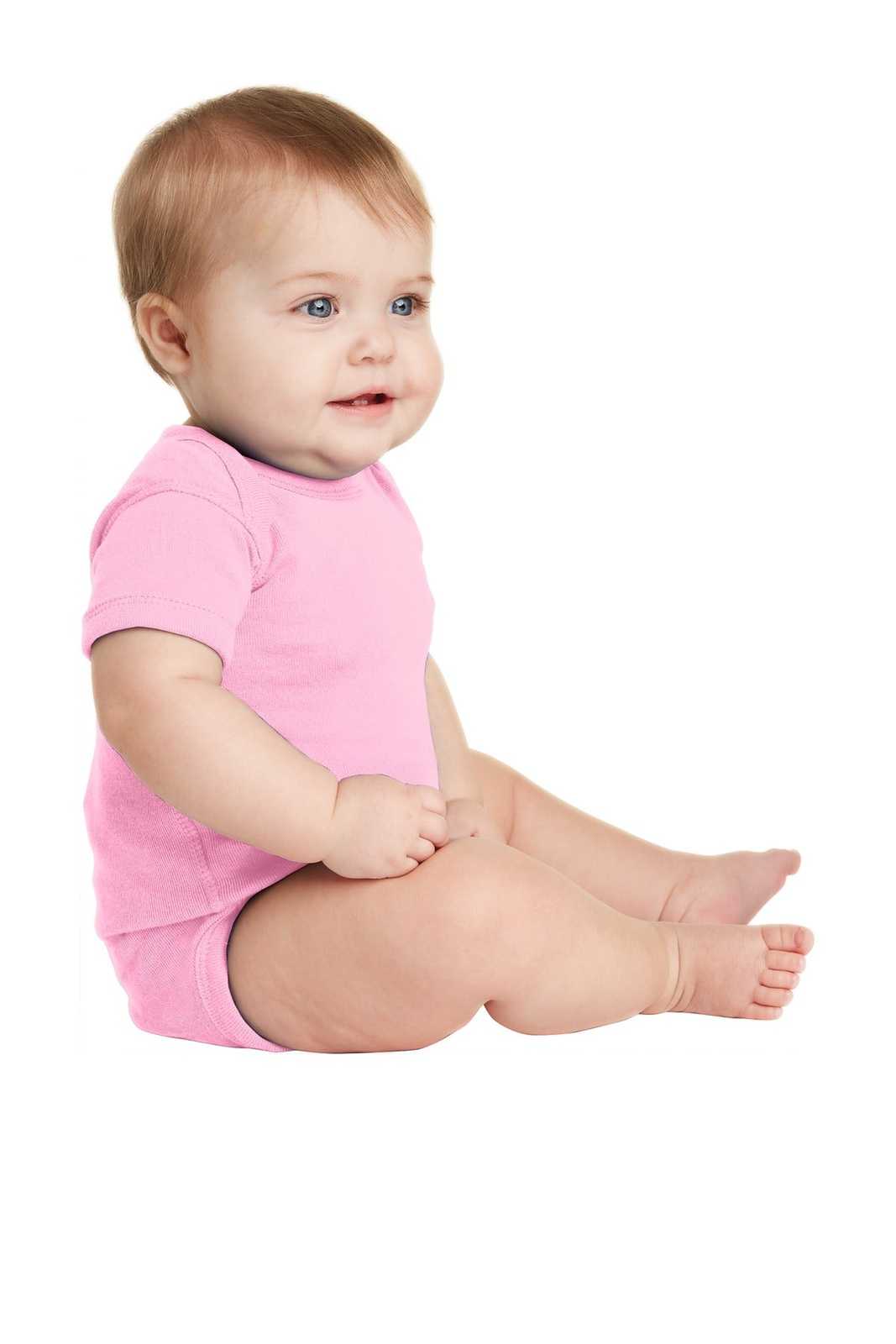 Rabbit Skins 4400 Infant Short Sleeve Baby Rib Bodysuit - Pink - HIT a Double